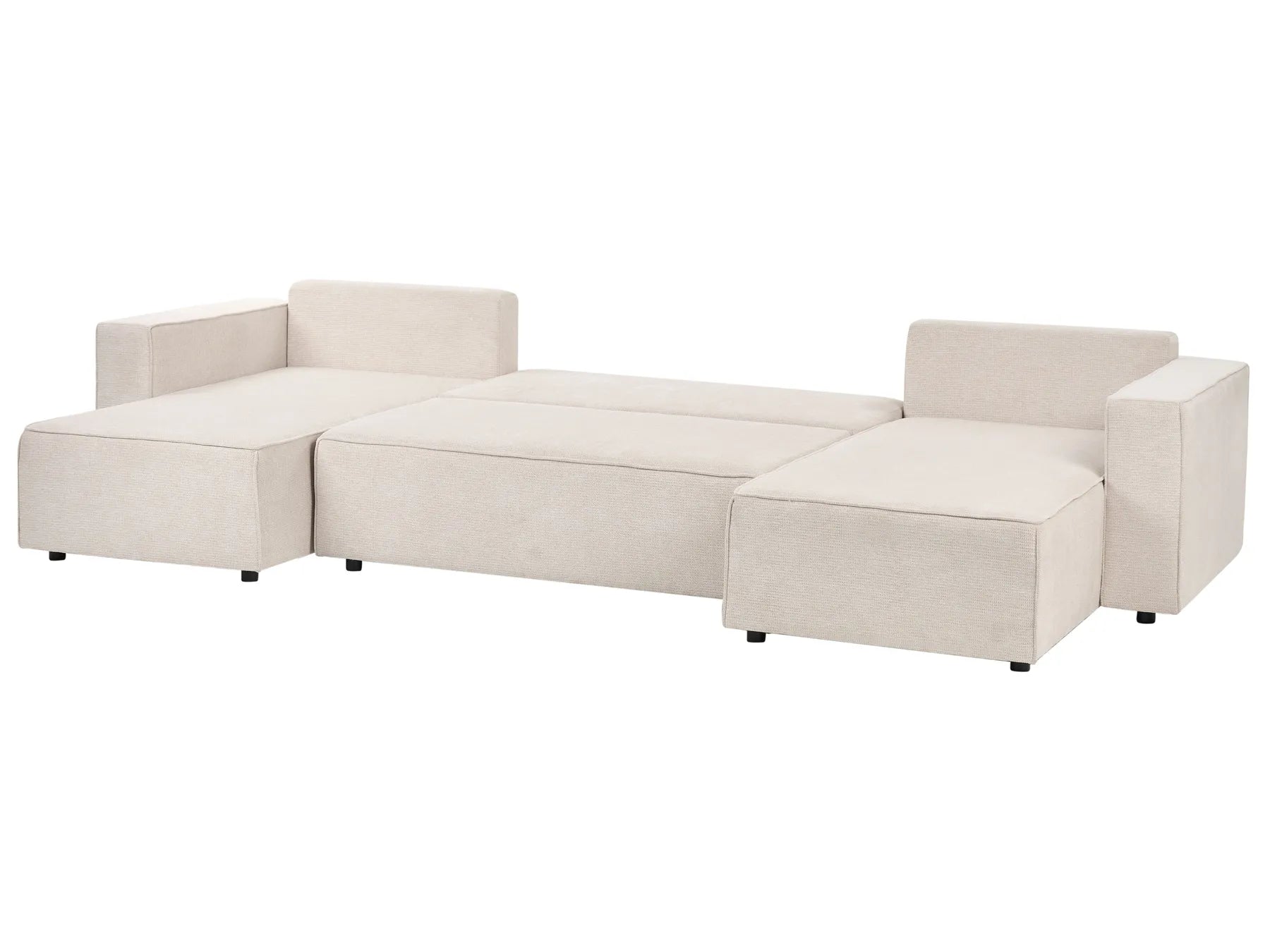 U-Shape Sofa Bed 4 Seater VATNE Fabric Light Beige with Storage