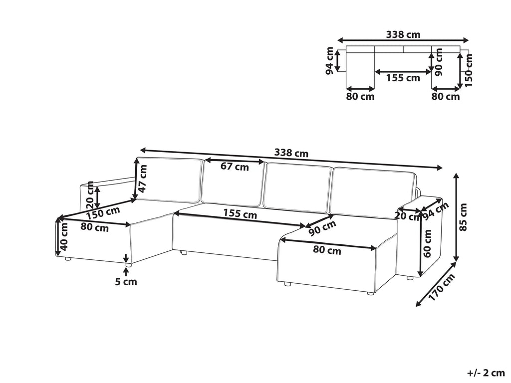 U-Shape Sofa Bed 4 Seater VATNE Fabric Light Beige with Storage