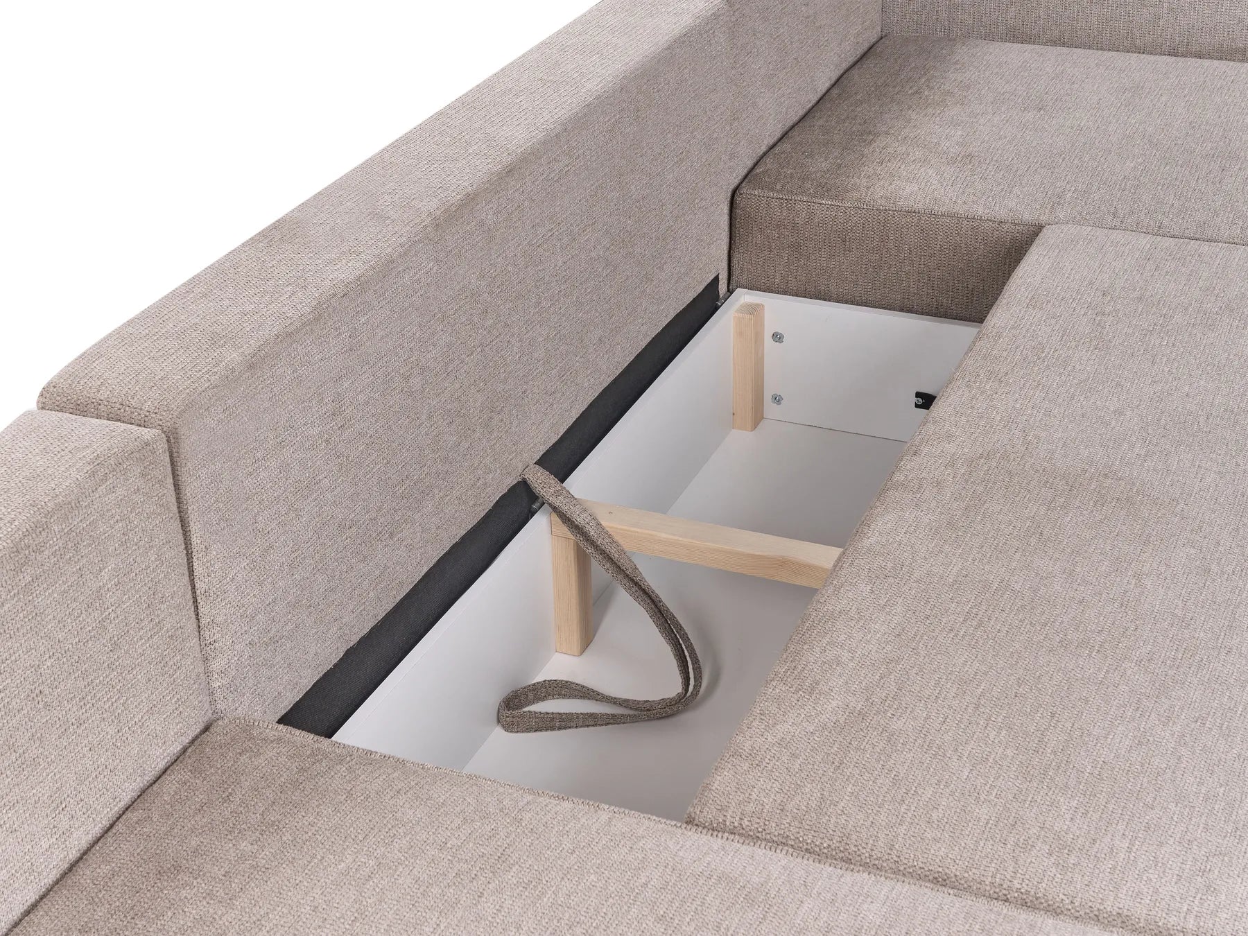 U-Shape Sofa Bed 4 Seater VATNE Fabric Light Brown with Storage