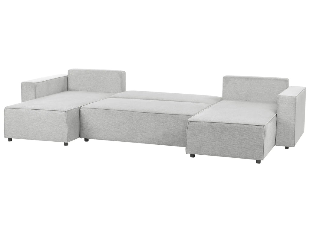 U-Shape Sofa Bed 4 Seater VATNE Fabric Light Grey with Storage