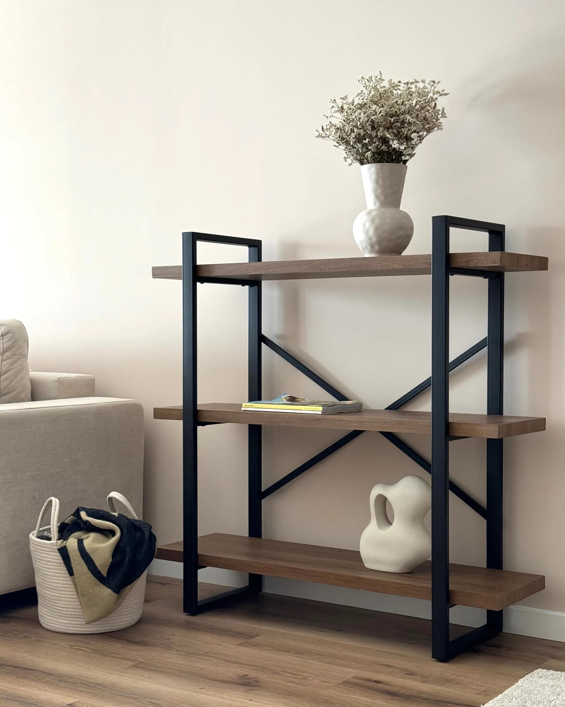 3 Tier Shelving Unit TIMBER 111 cm Dark Brown