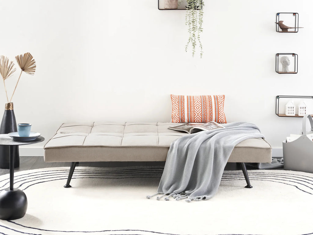 Sofa Bed 3 Seater HASLE Fabric Beige