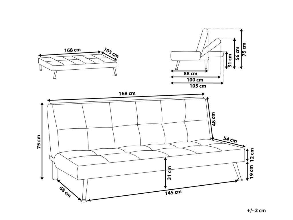 Sofa Bed 3 Seater HASLE Fabric Beige