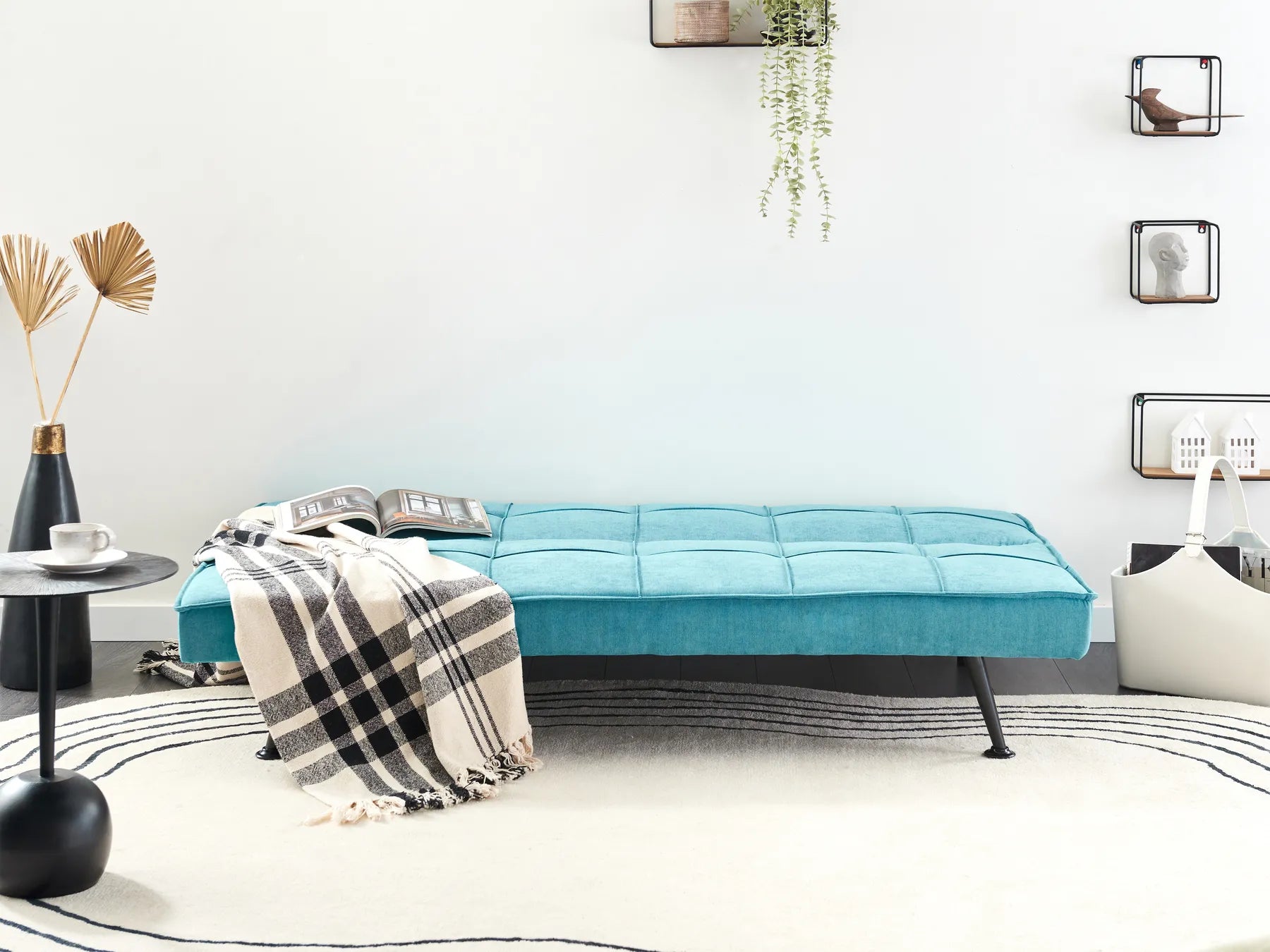 Sofa Bed 3 Seater HASLE Fabric Sea Blue