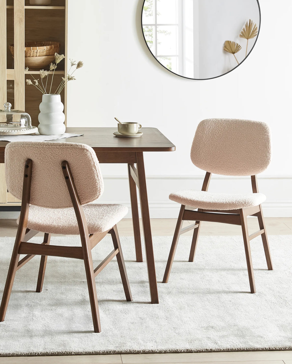 Set of 2 Dining Chairs Wood Dark Brown/ Beige