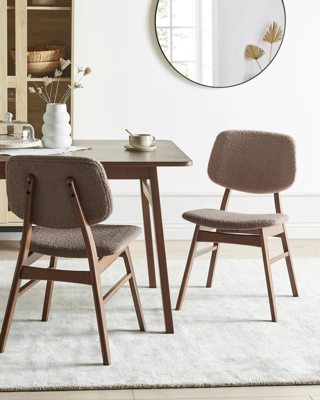 Set of 2 Dining Chairs Wood Dark Brown/ Taupe