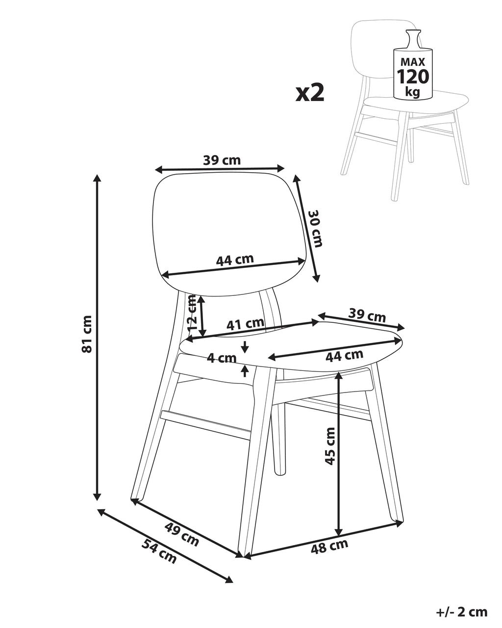Set of 2 Dining Chairs Wood Dark Brown/ Taupe