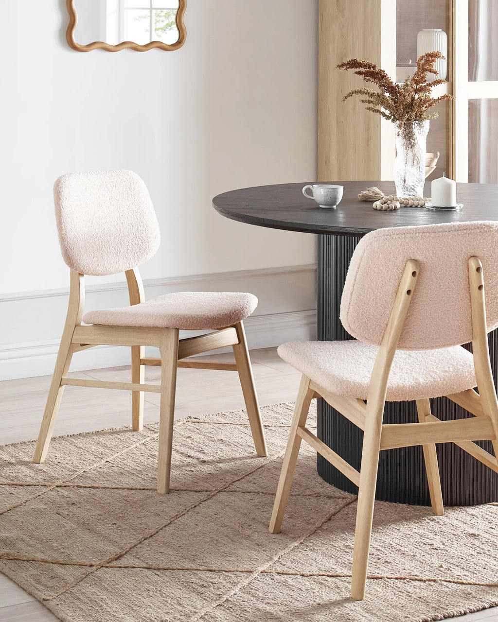 Set of 2 Dining Chairs Wood Light Brown/ Beige