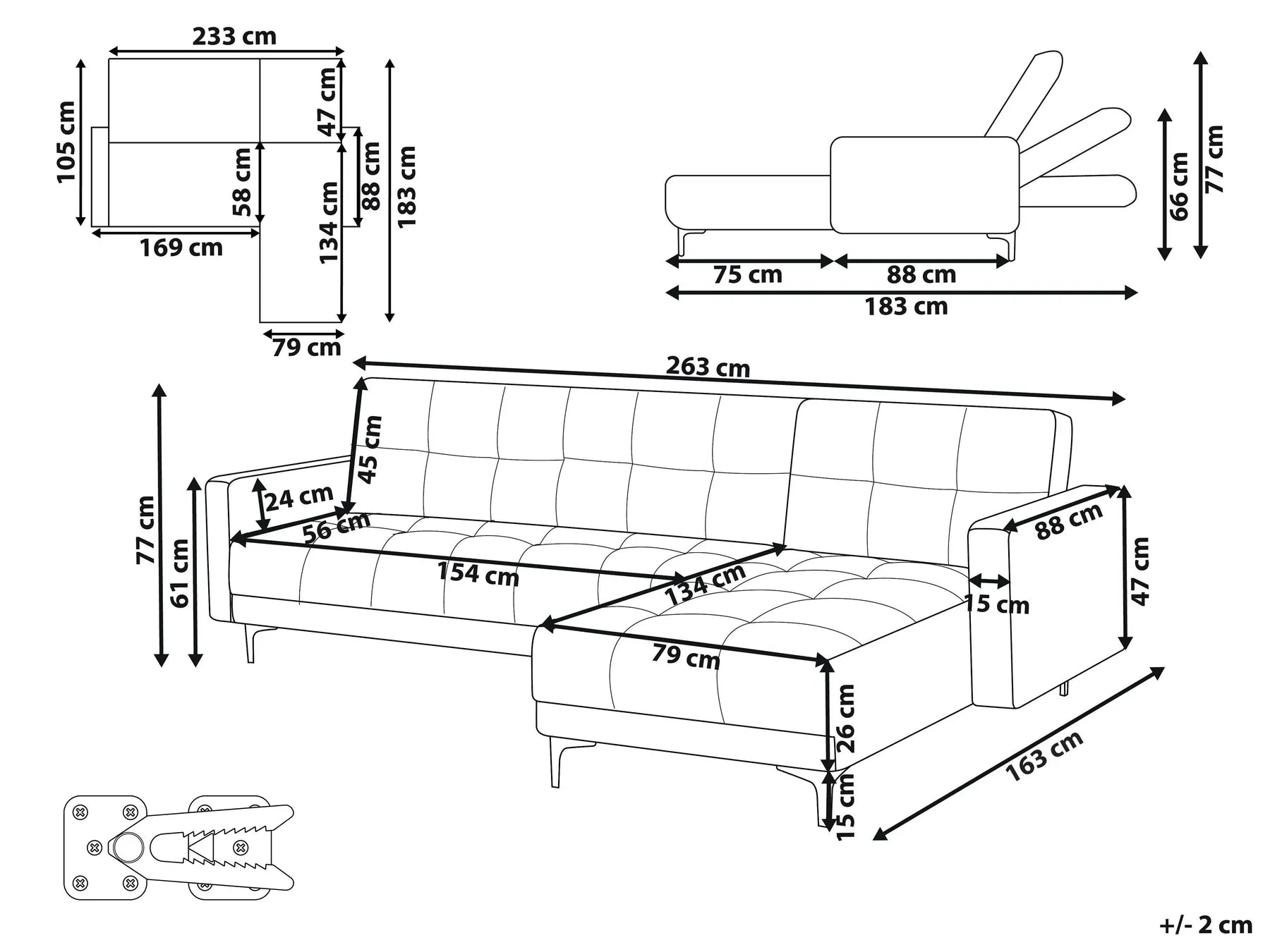 Modular Corner Sofa Bed 4 Seater ALNES Velvet Light Red