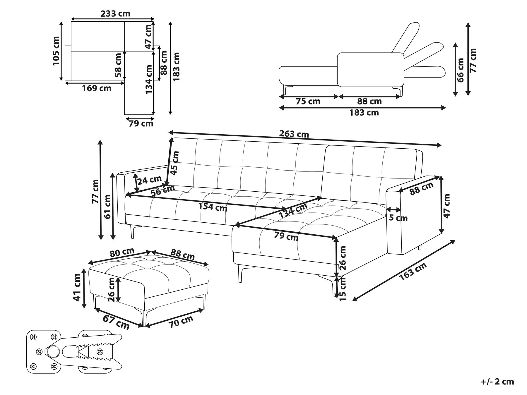 Modular Corner Sofa Bed 4 Seater ALNES Velvet Light Red Left Hand
