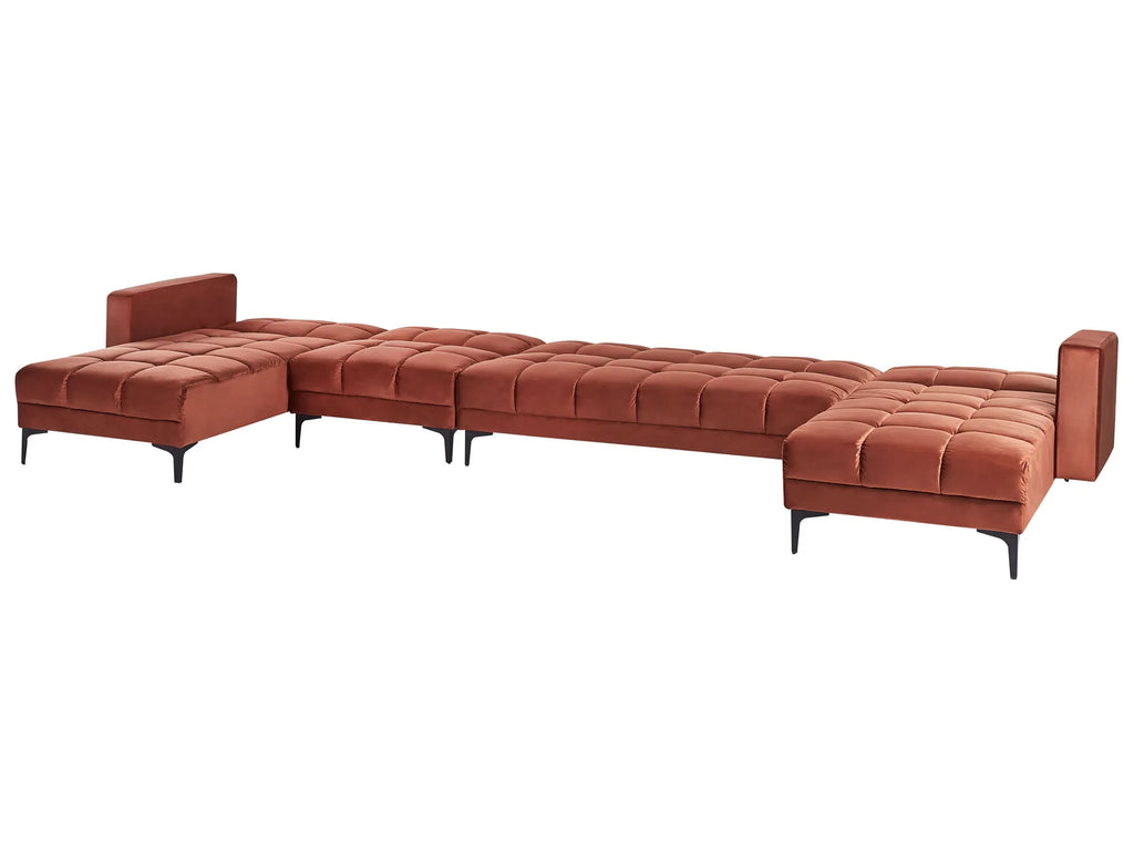 Modular U-Shape Sofa Bed 6 Seater ALNES Velvet Light Red