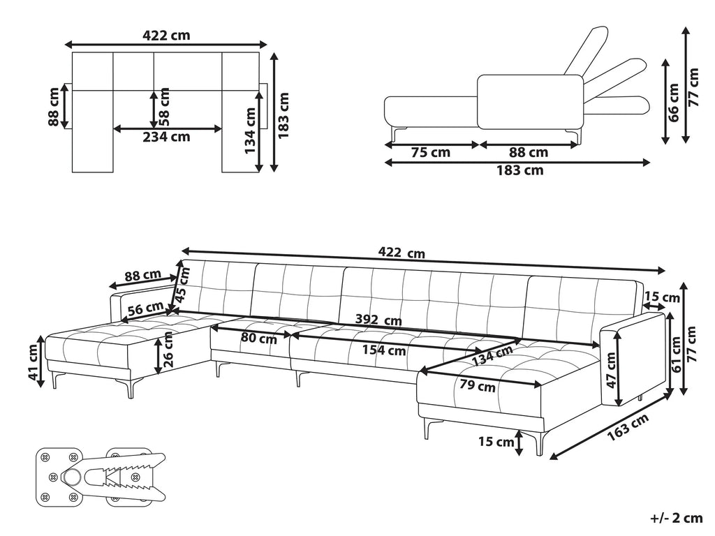 Modular U-Shape Sofa Bed 6 Seater ALNES Velvet Light Red