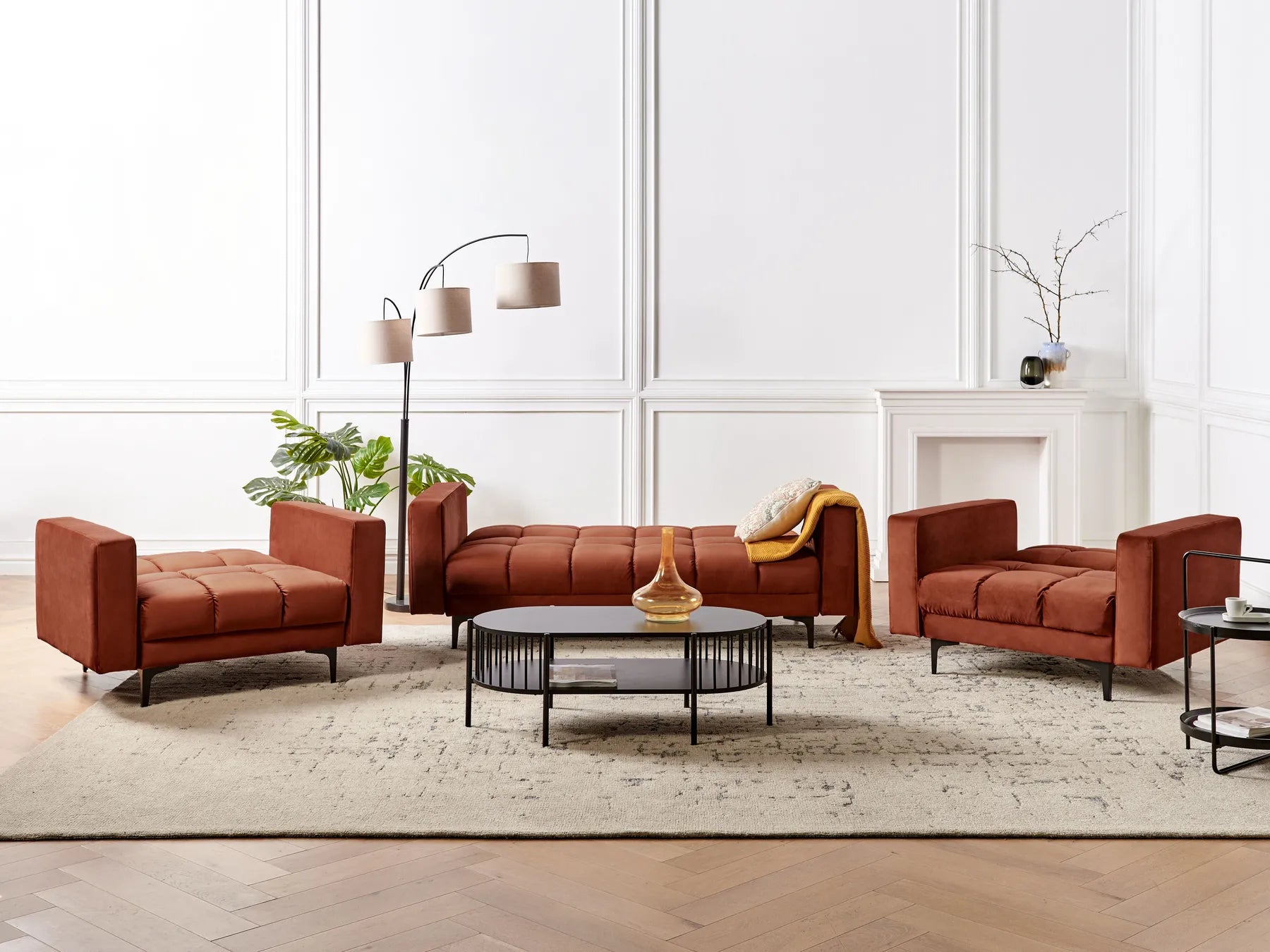 Living Room Set 5 Seater ALNES Velvet Light Red