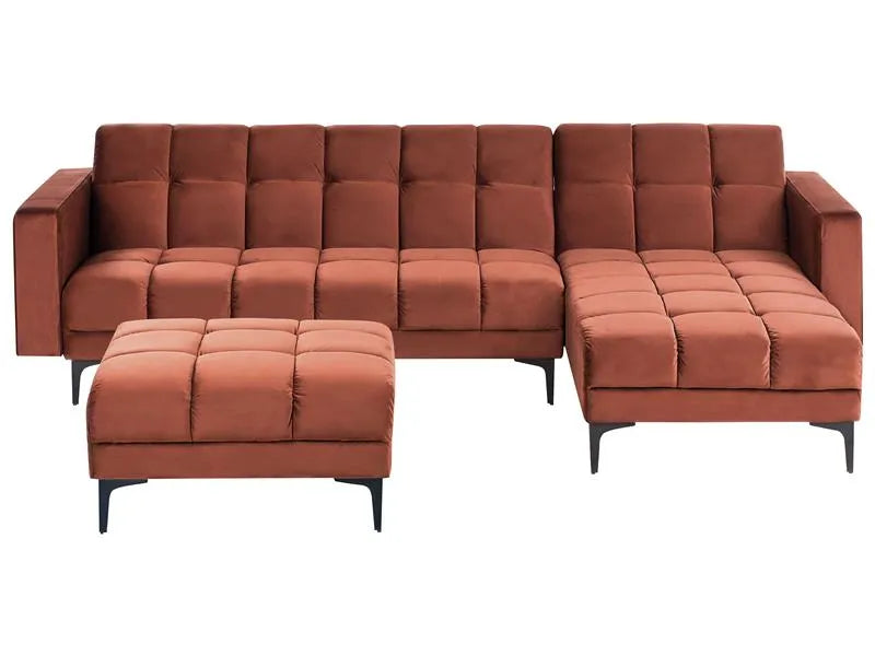 Modular Corner Sofa Bed 4 Seater ALNES Velvet Light Red Left Hand