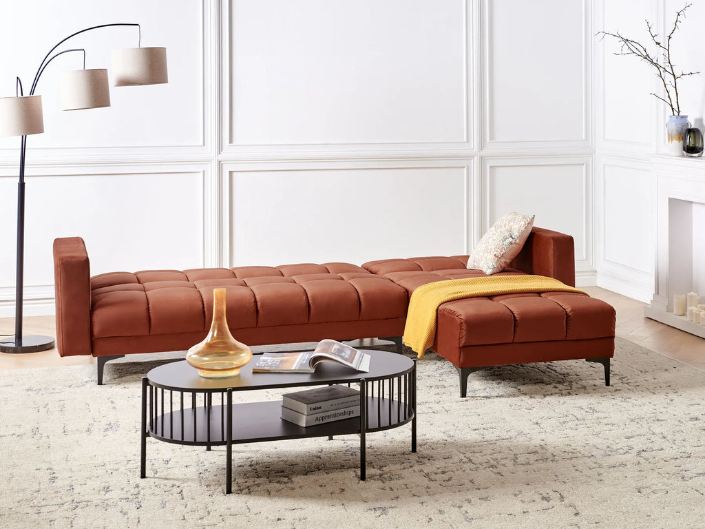 Modular Corner Sofa Bed 4 Seater ALNES Velvet Light Red