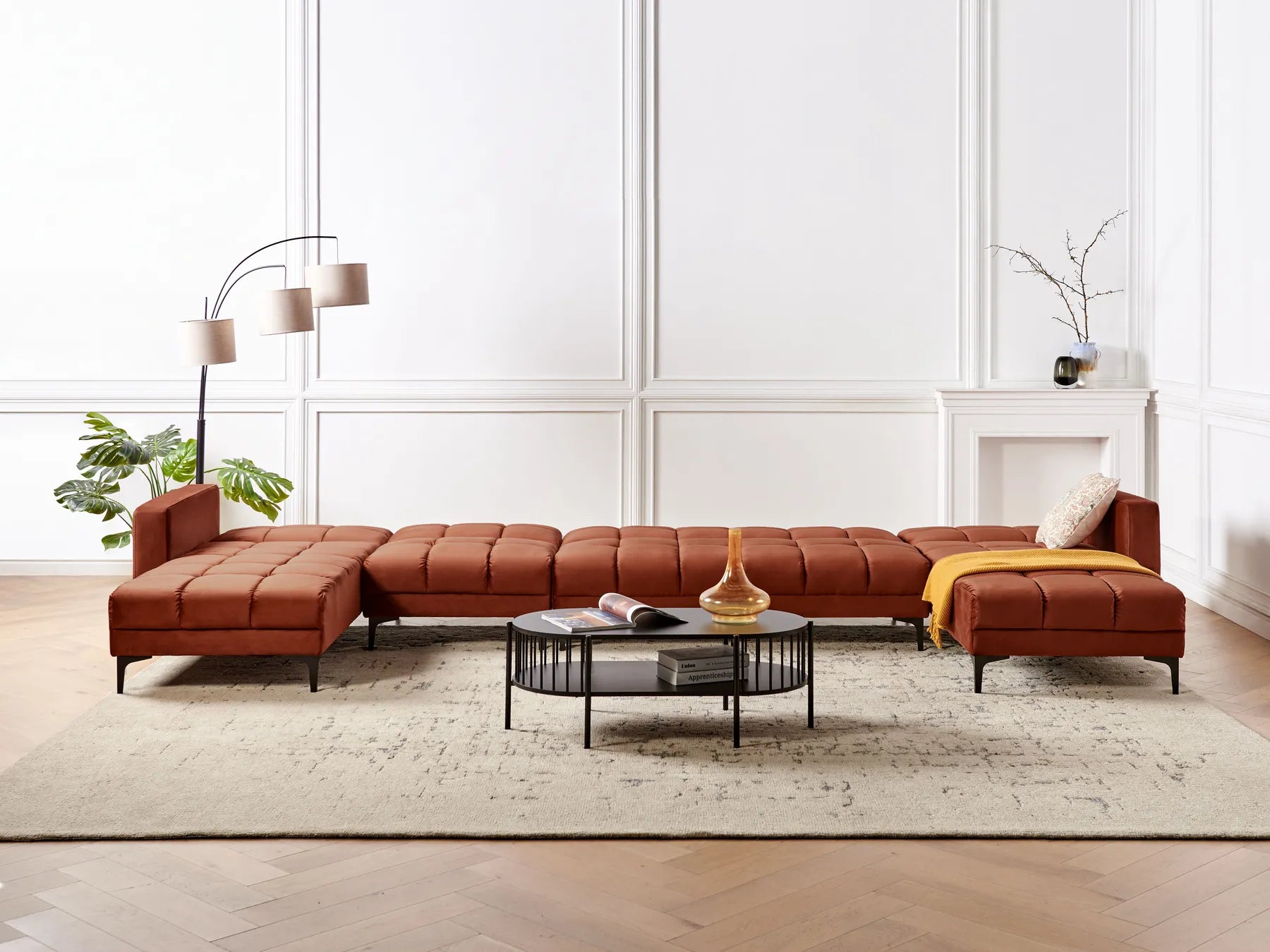 Modular U-Shape Sofa Bed 6 Seater ALNES Velvet Light Red