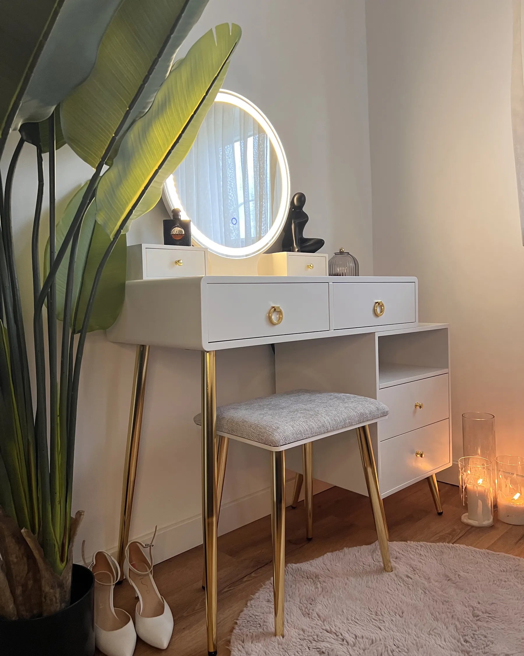 Dressing Table with Mirror and Stool YVES LED White