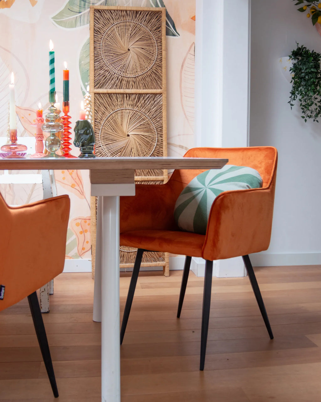 Set of 2 Dining Chairs Velvet Orange