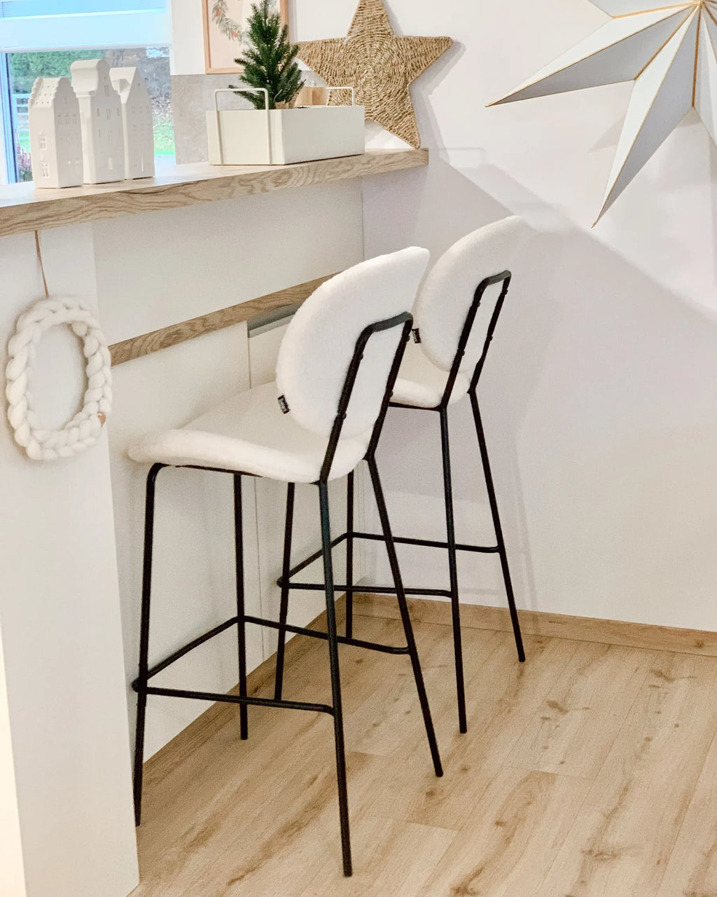 Set of 2 Bar Chairs LUANA Boucle White