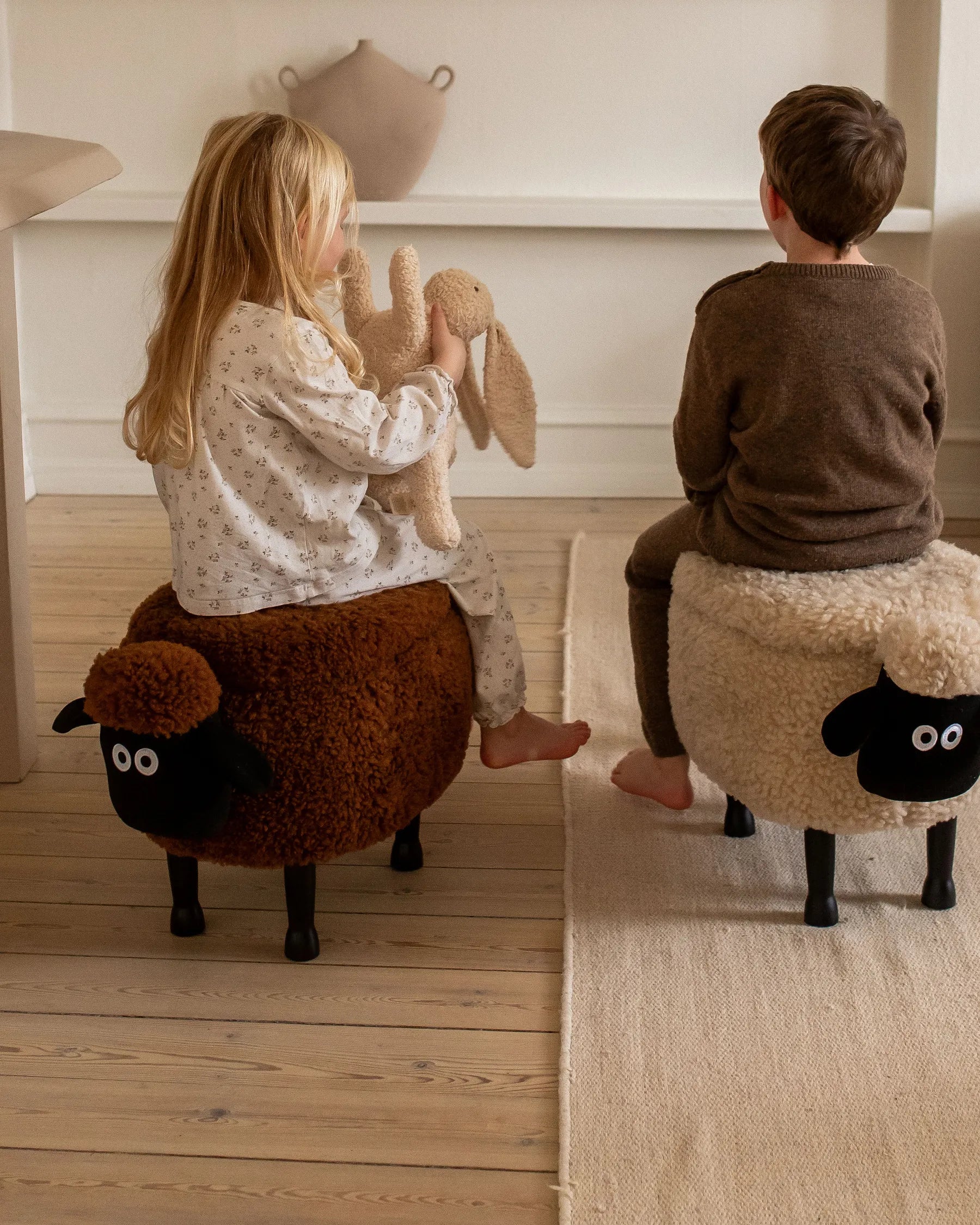 Storage Animal Stool SHEEP Fabric Brown