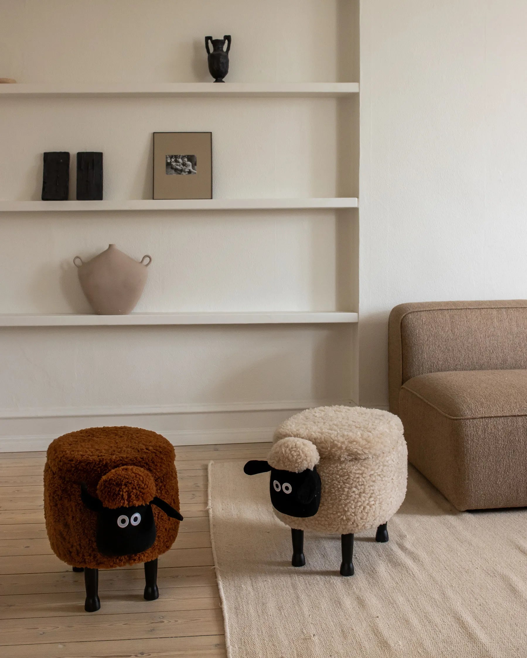Storage Animal Stool SHEEP Fabric Brown
