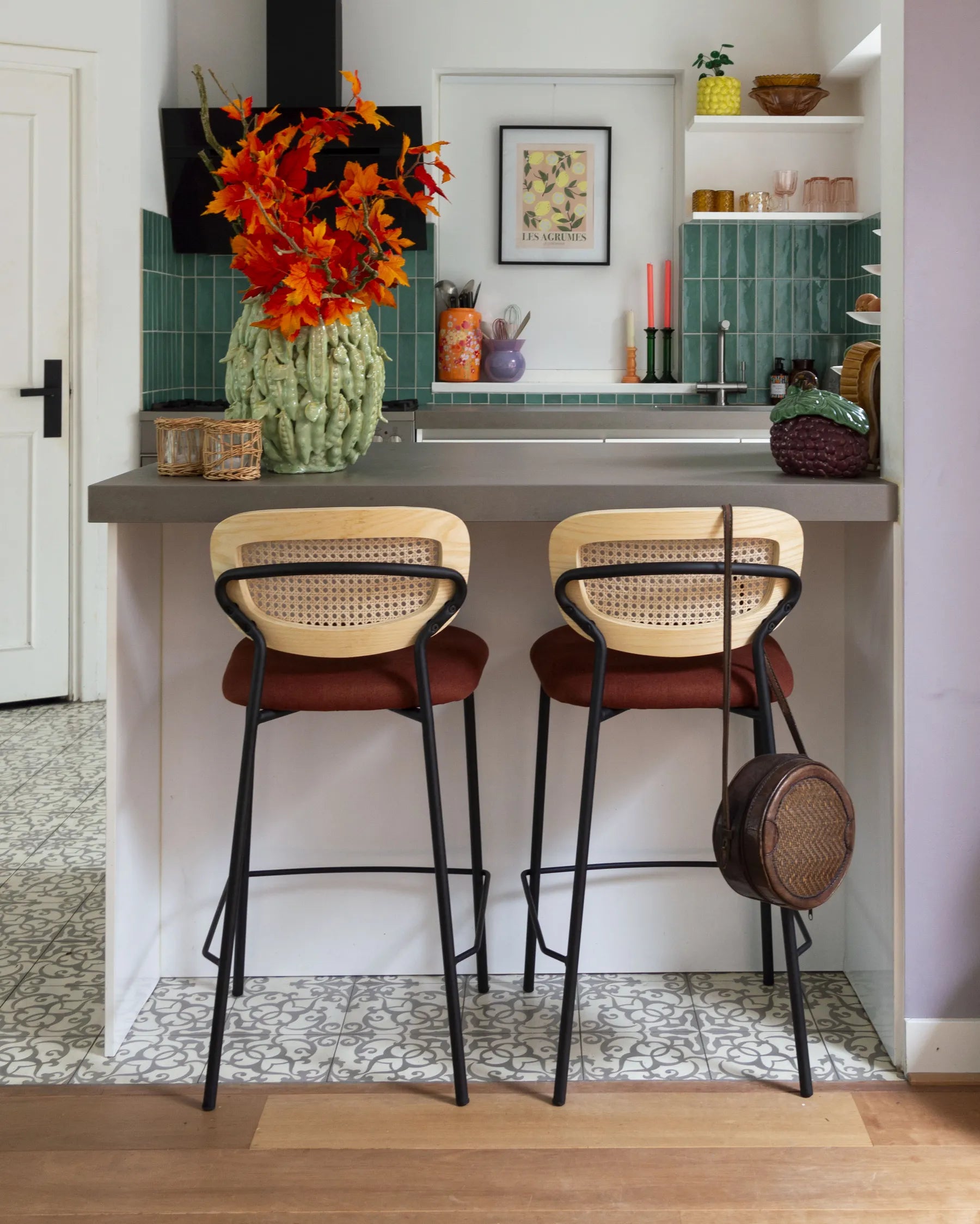 Set of 2 Bar Chairs MAYETTA Rattan Orange