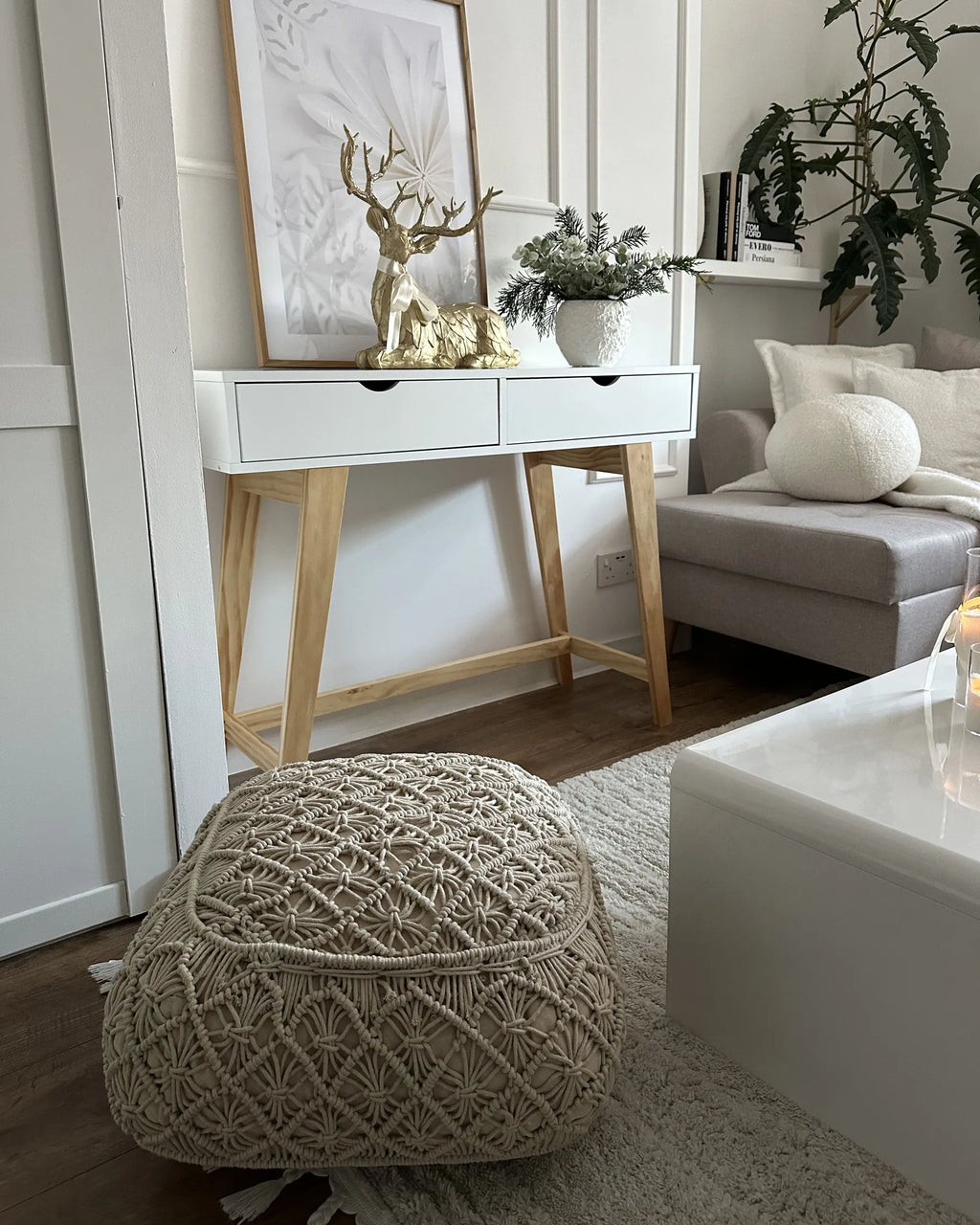 Pouffe Macramé BERRECHID Cotton Beige