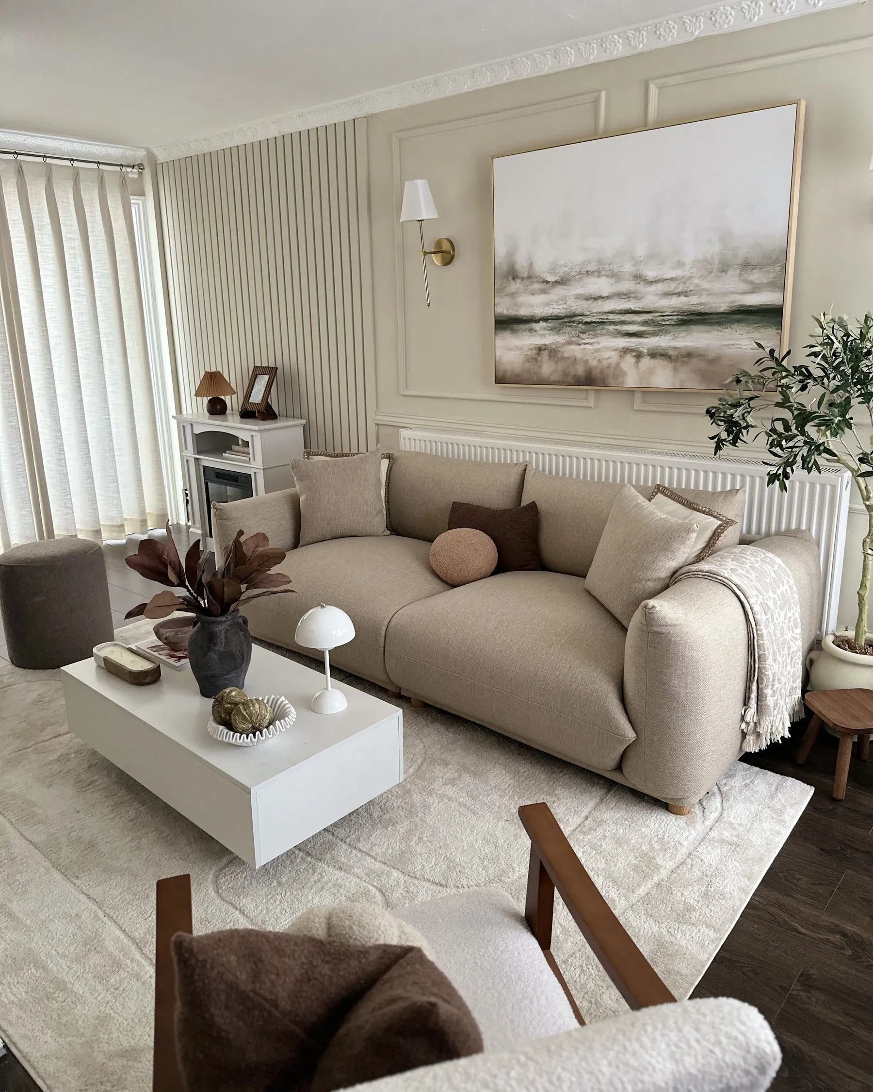 Sofa 3 Seater LUVOS Fabric Light Beige