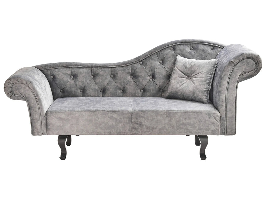 Right-Hand Chaise Lounge LATTES Velvet Grey with Cushion