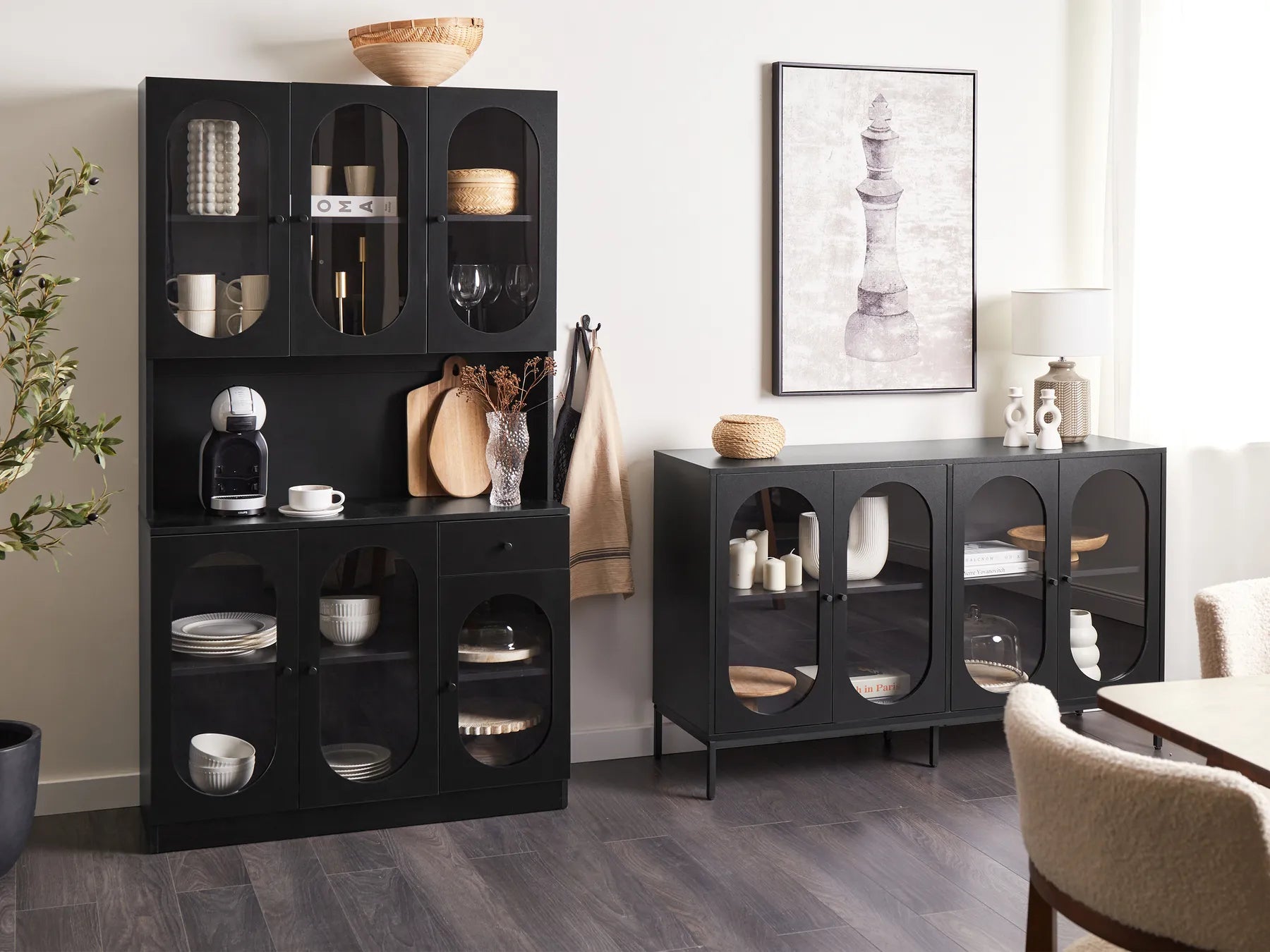 Glass Display Sideboard LANGFORD 137 cm Black