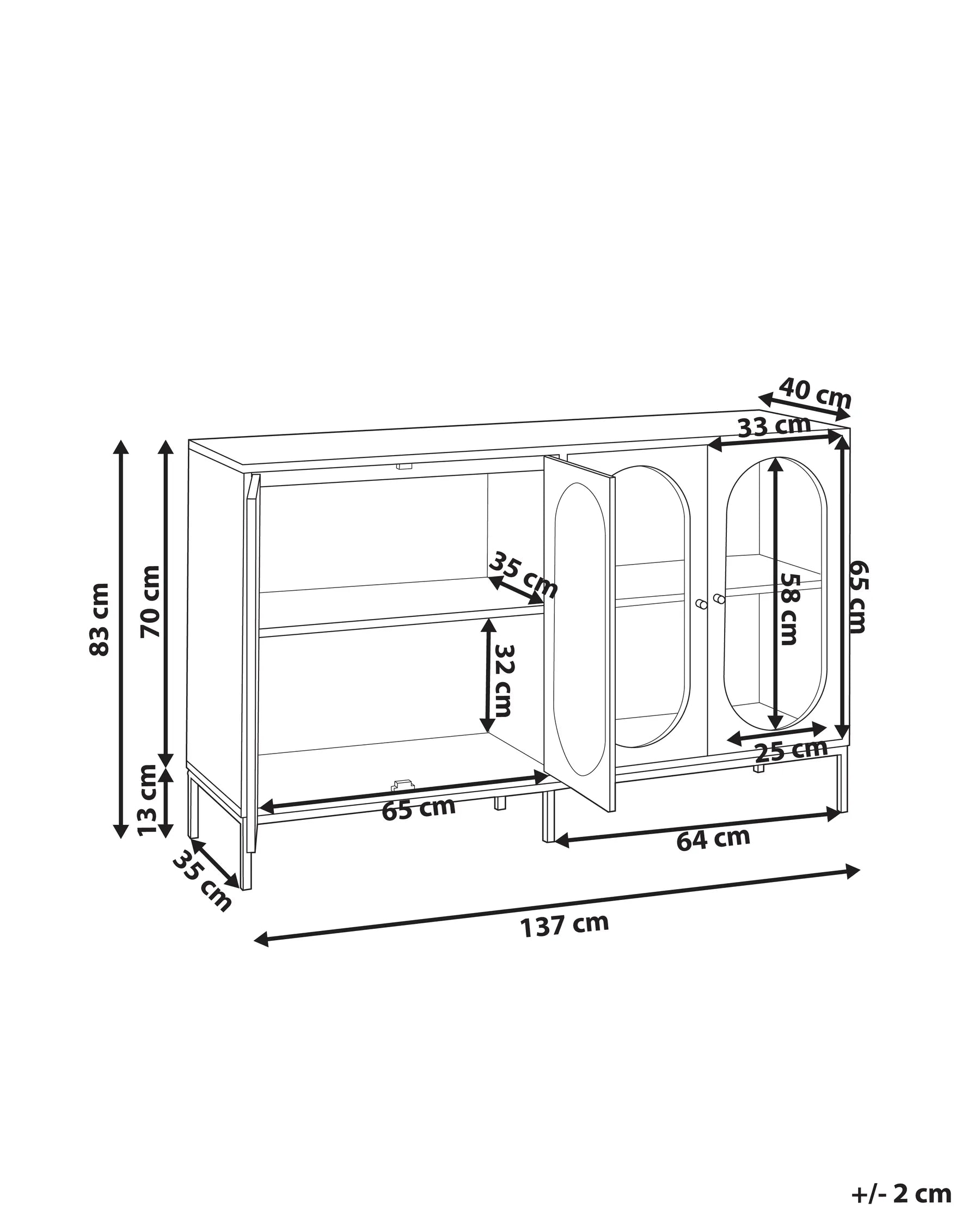 Glass Display Sideboard LANGFORD 137 cm Black