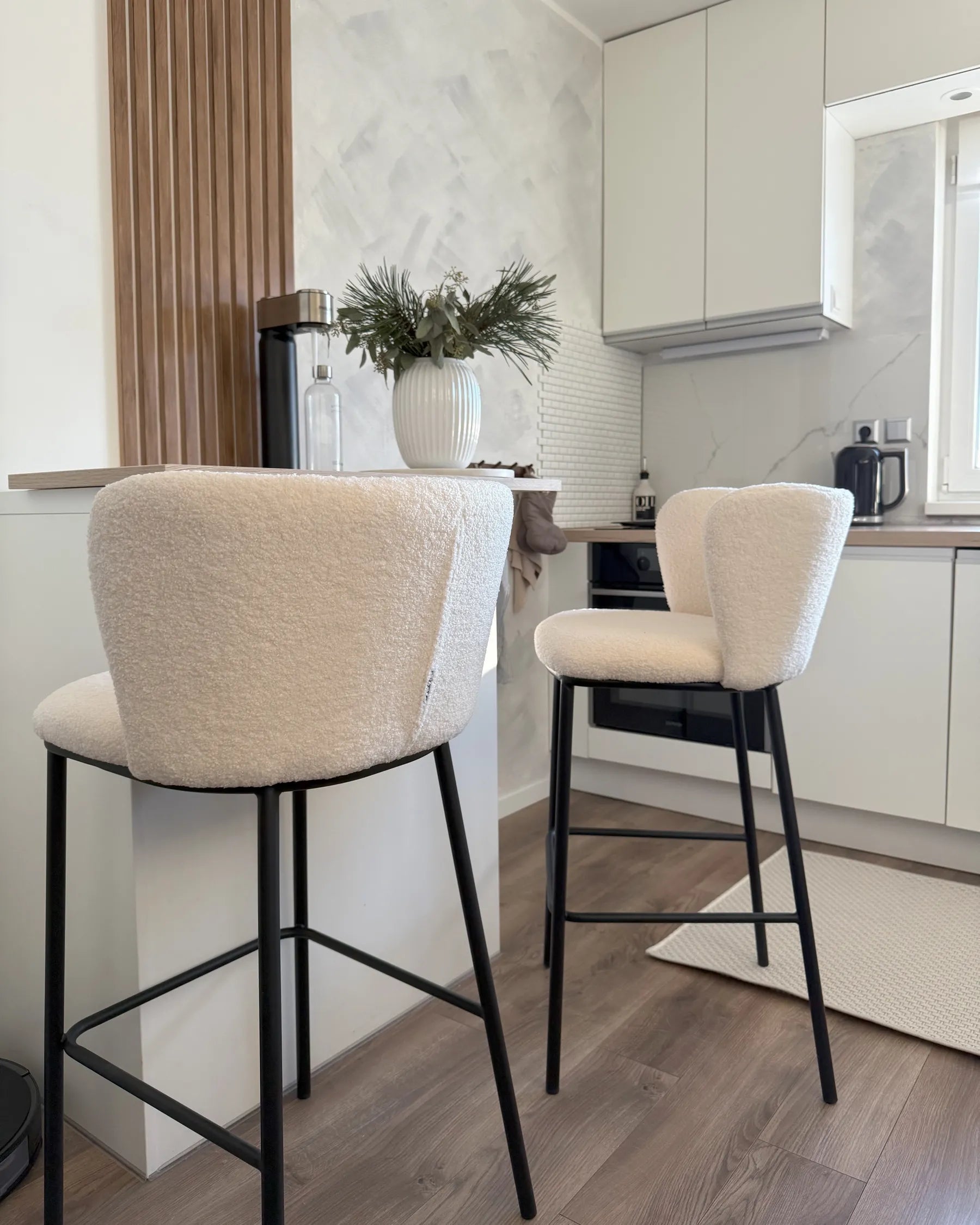 Set of 2 Bar Chairs MINA Boucle White