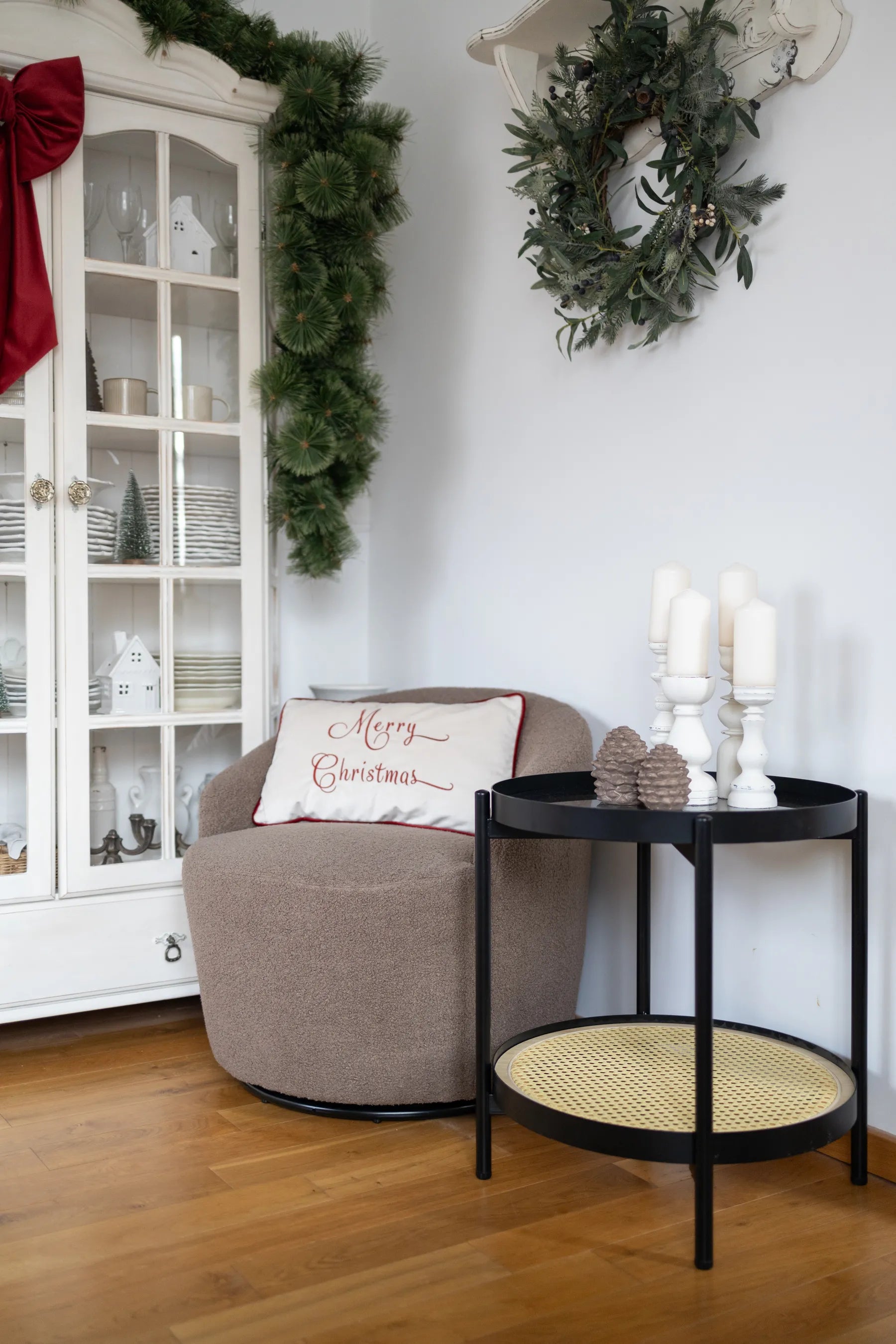 Swivel Armchair DAVIK Boucle Taupe