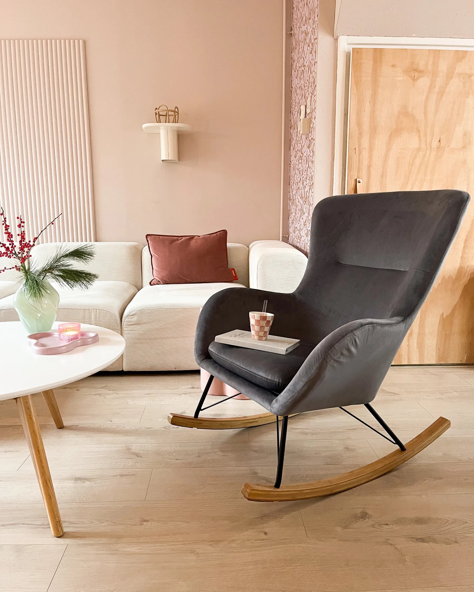 Rocking Chair ELLAN Velvet Dark Grey