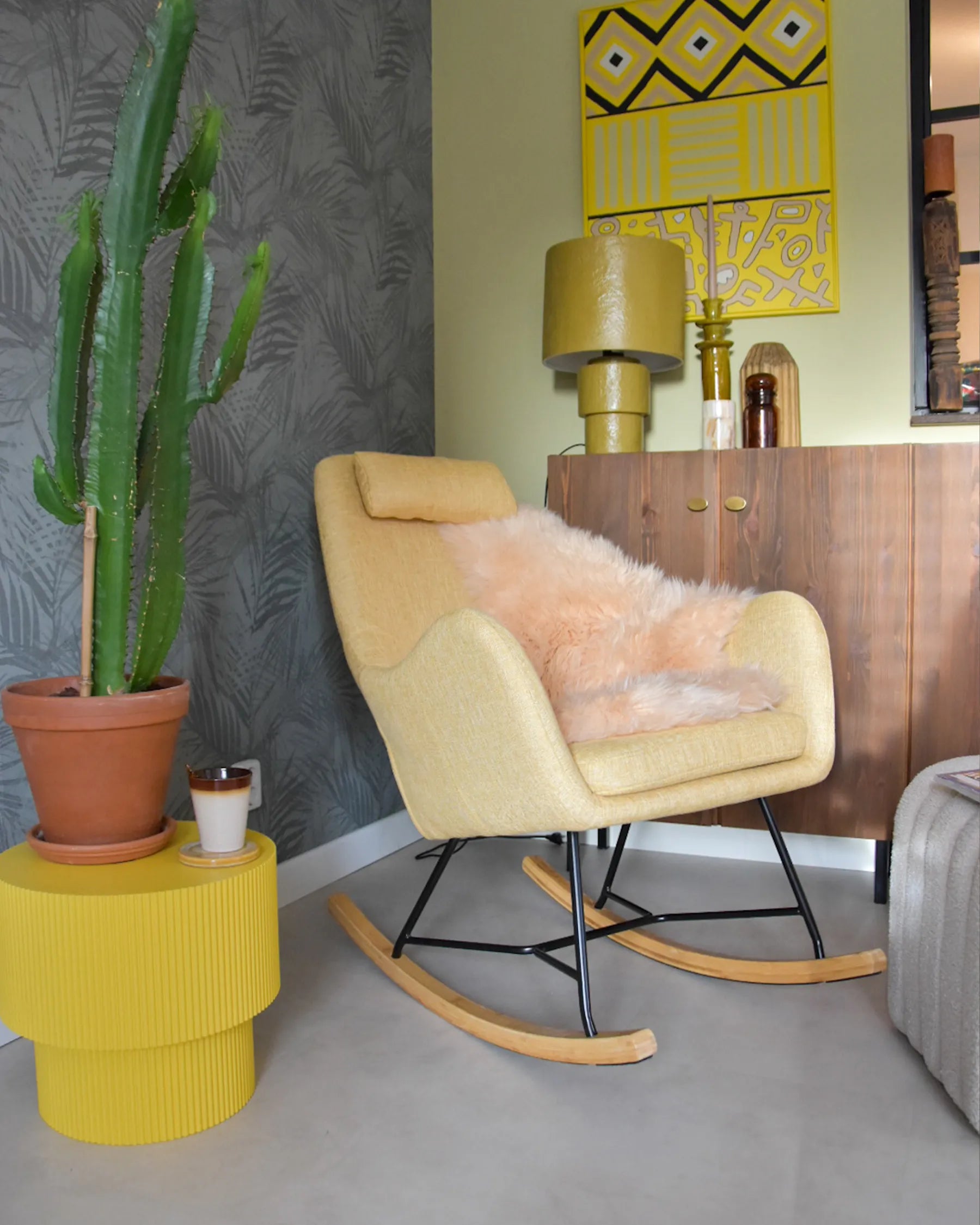 Rocking Chair ARRIE Fabric Yellow