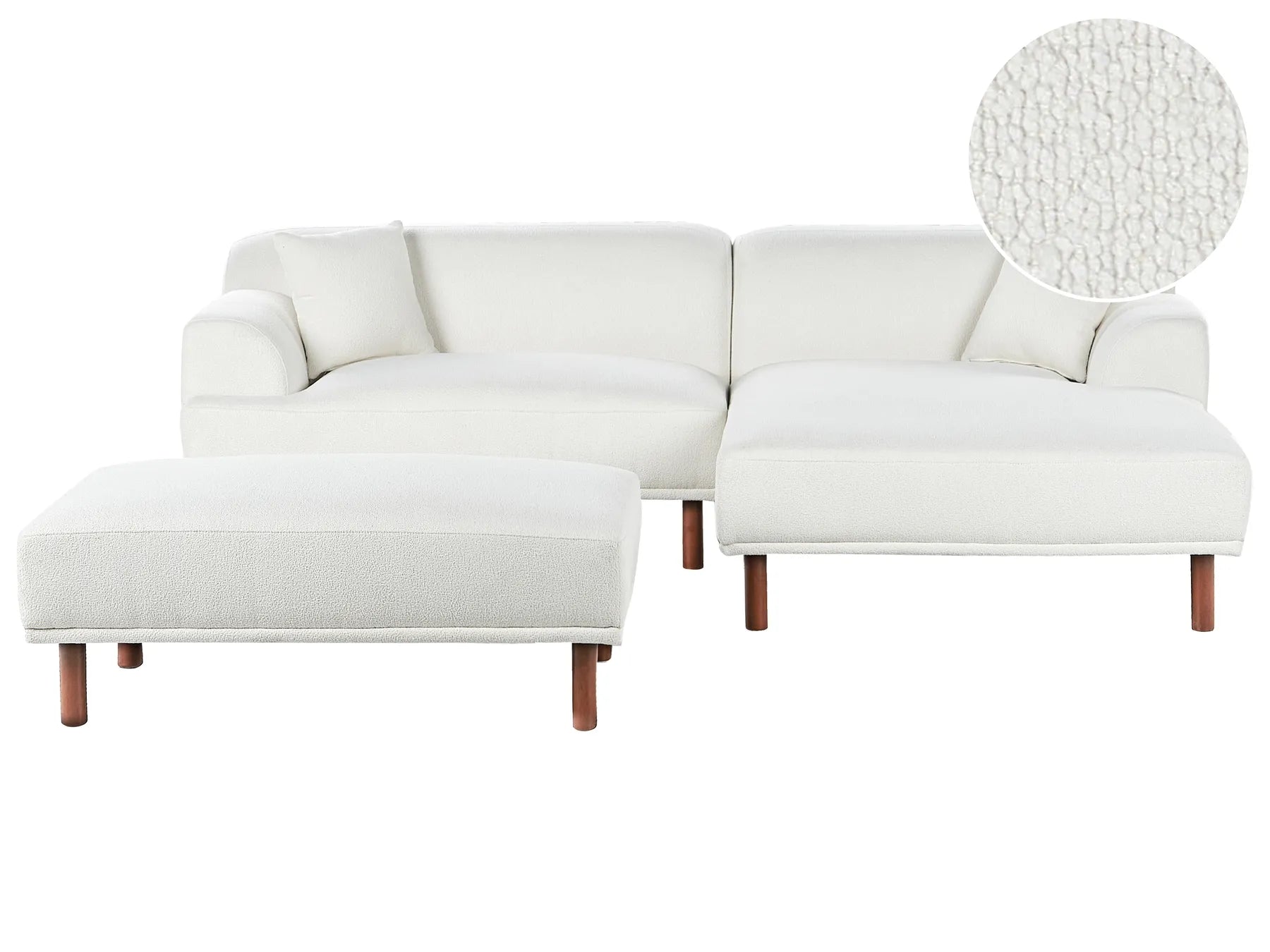 Corner Sofa 3 Seater HOLT Boucle White with Ottoman Left Hand