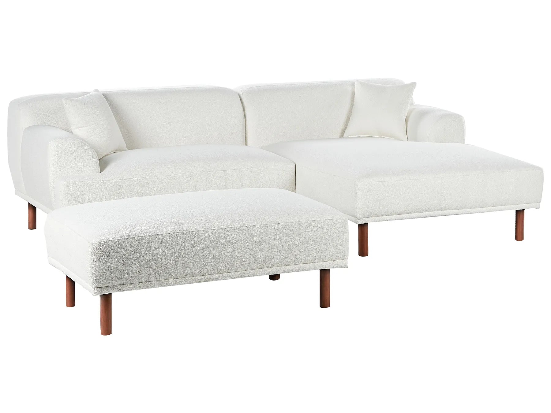 Corner Sofa 3 Seater HOLT Boucle White with Ottoman Left Hand