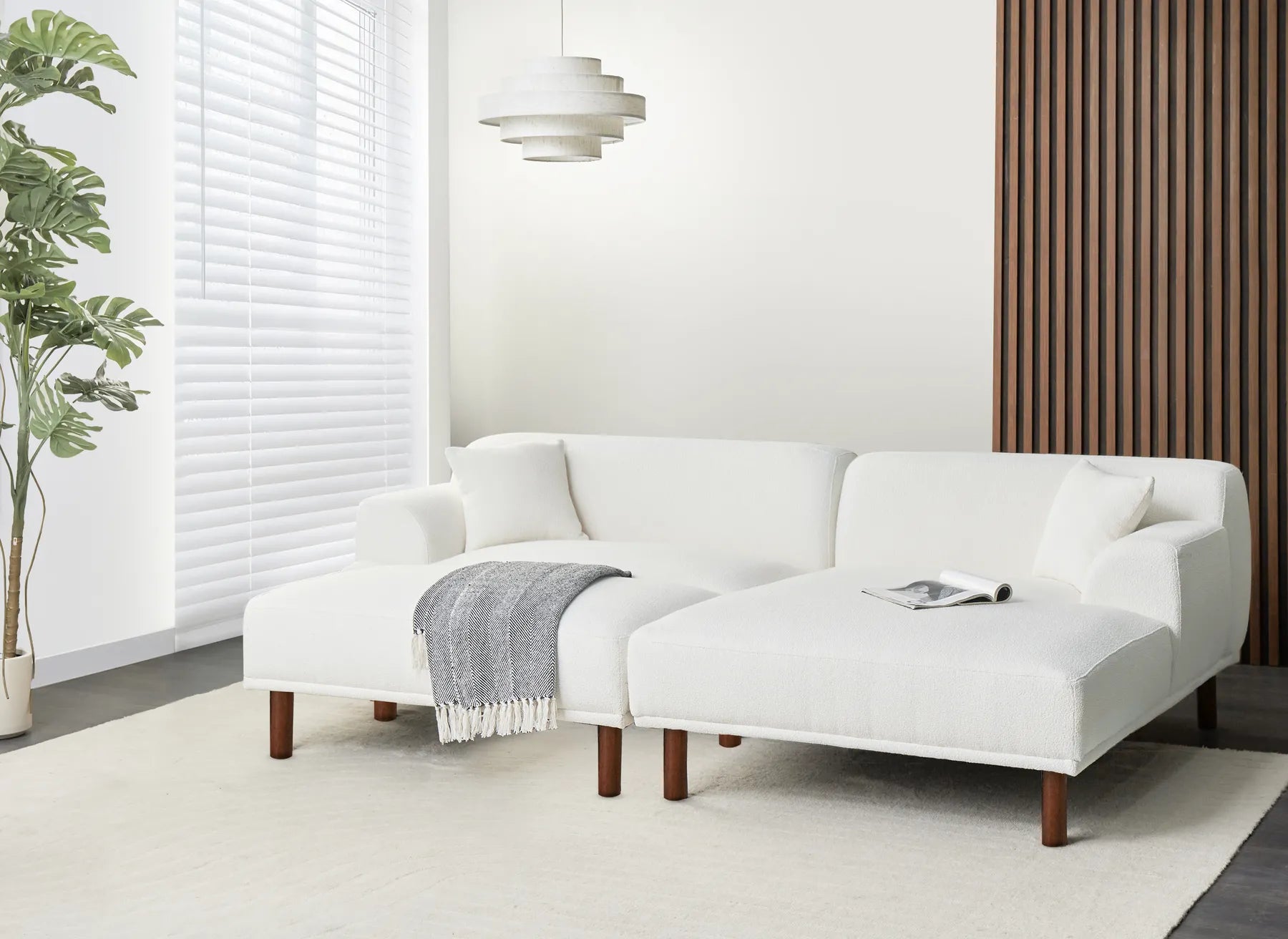 Corner Sofa 3 Seater HOLT Boucle White with Ottoman Left Hand