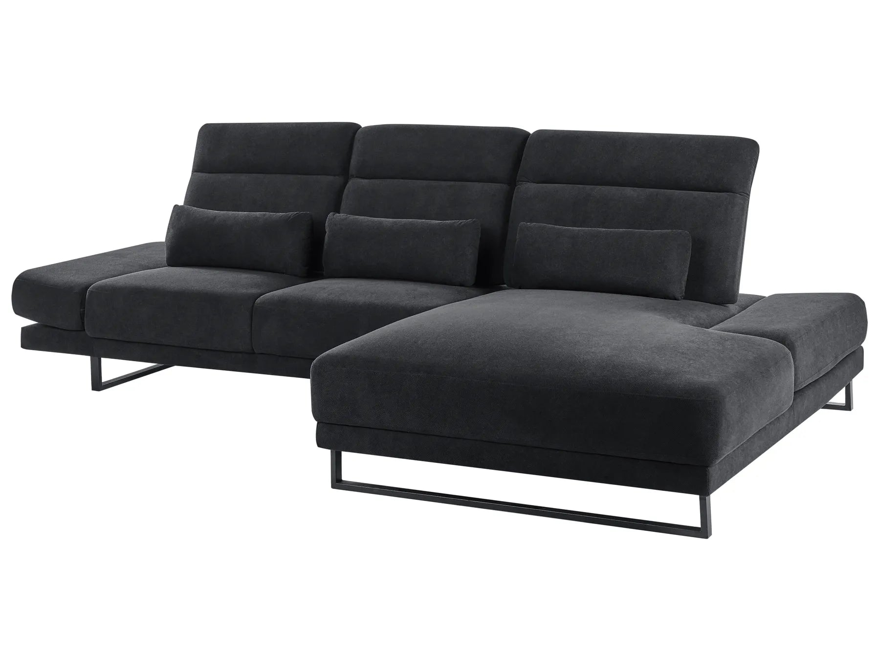 Corner Sofa 4 Seater IKAST Fabric Black Left Hand