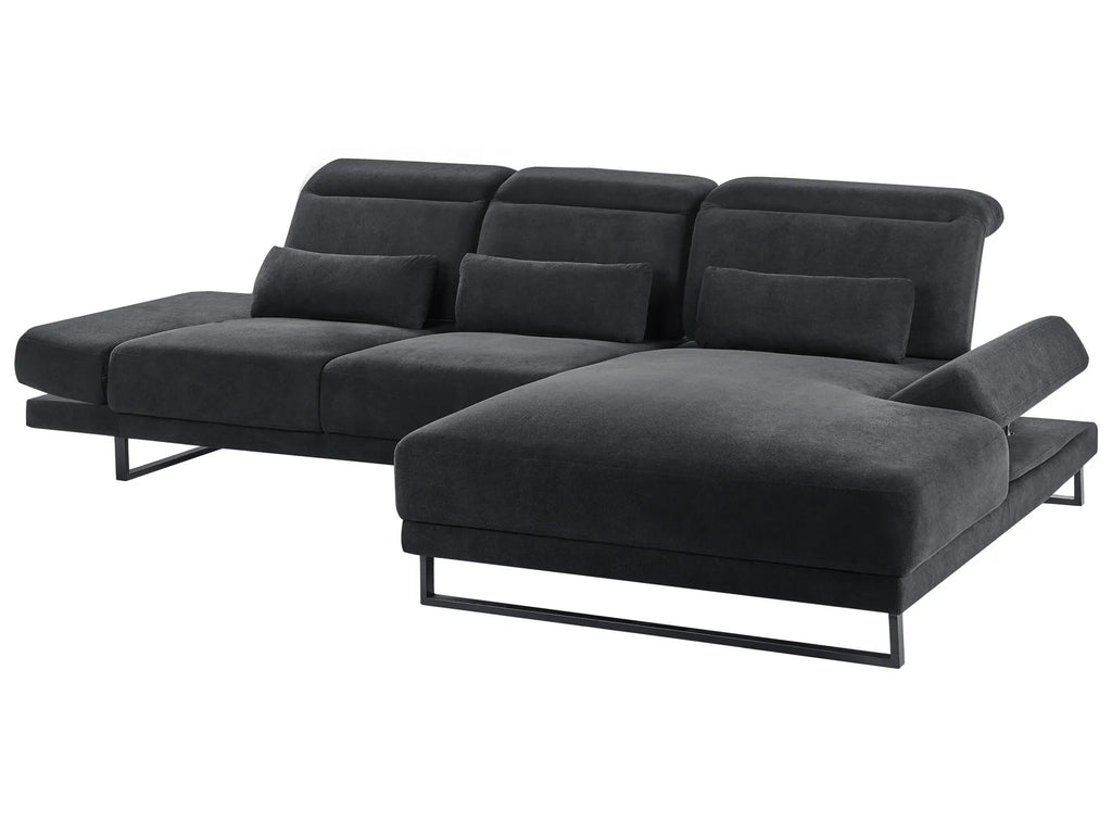 Corner Sofa 4 Seater IKAST Fabric Black Left Hand