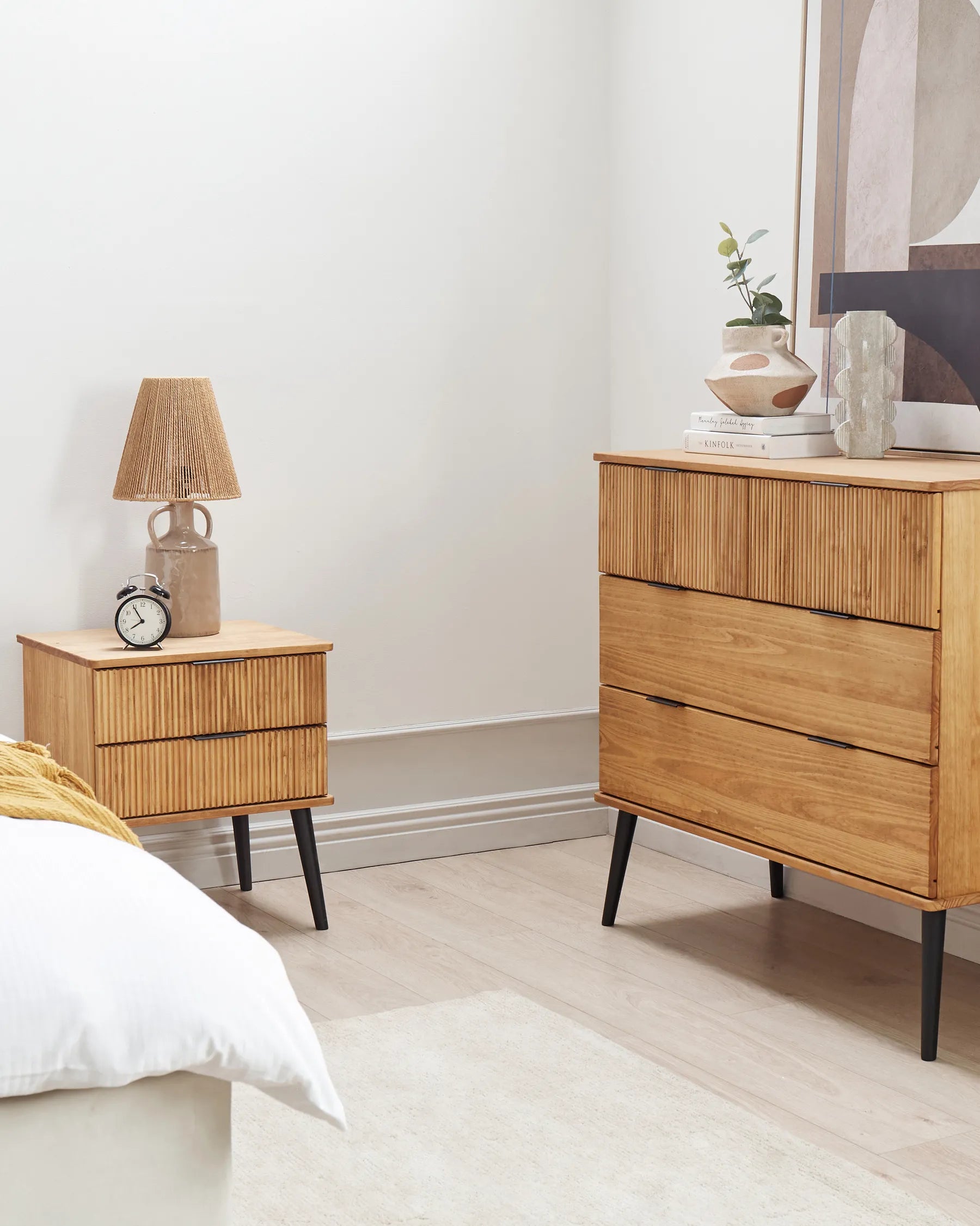 2 Drawer Bedside Table TIMMINS Pine Wood Brown