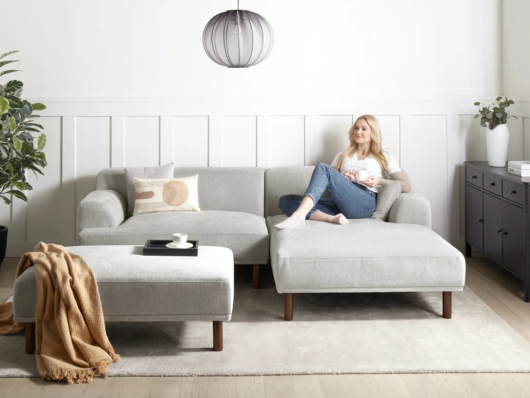 Corner Sofa 3 Seater HOLT Fabric Light Grey Left Hand