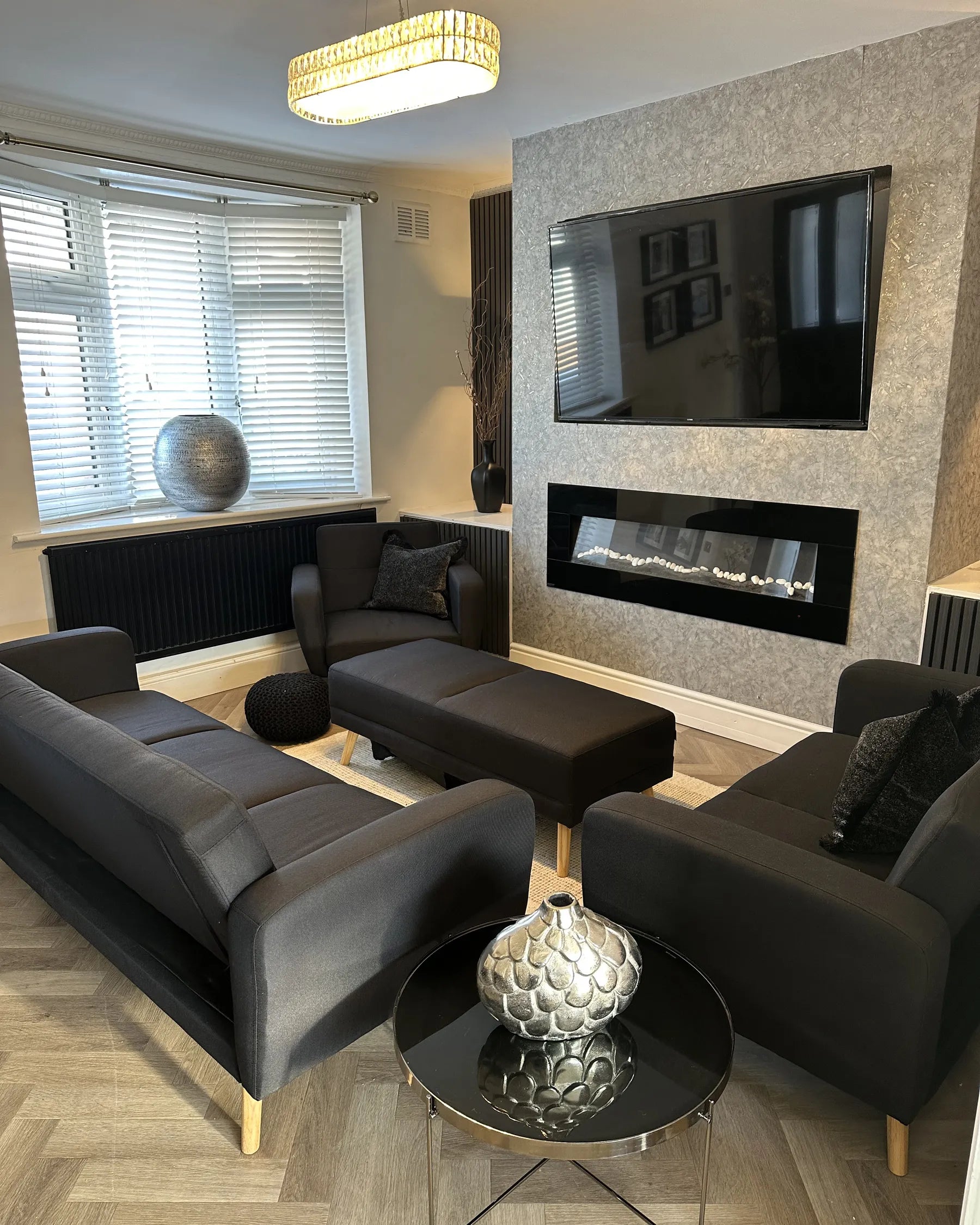 Living Room Set FLORLI Fabric Black