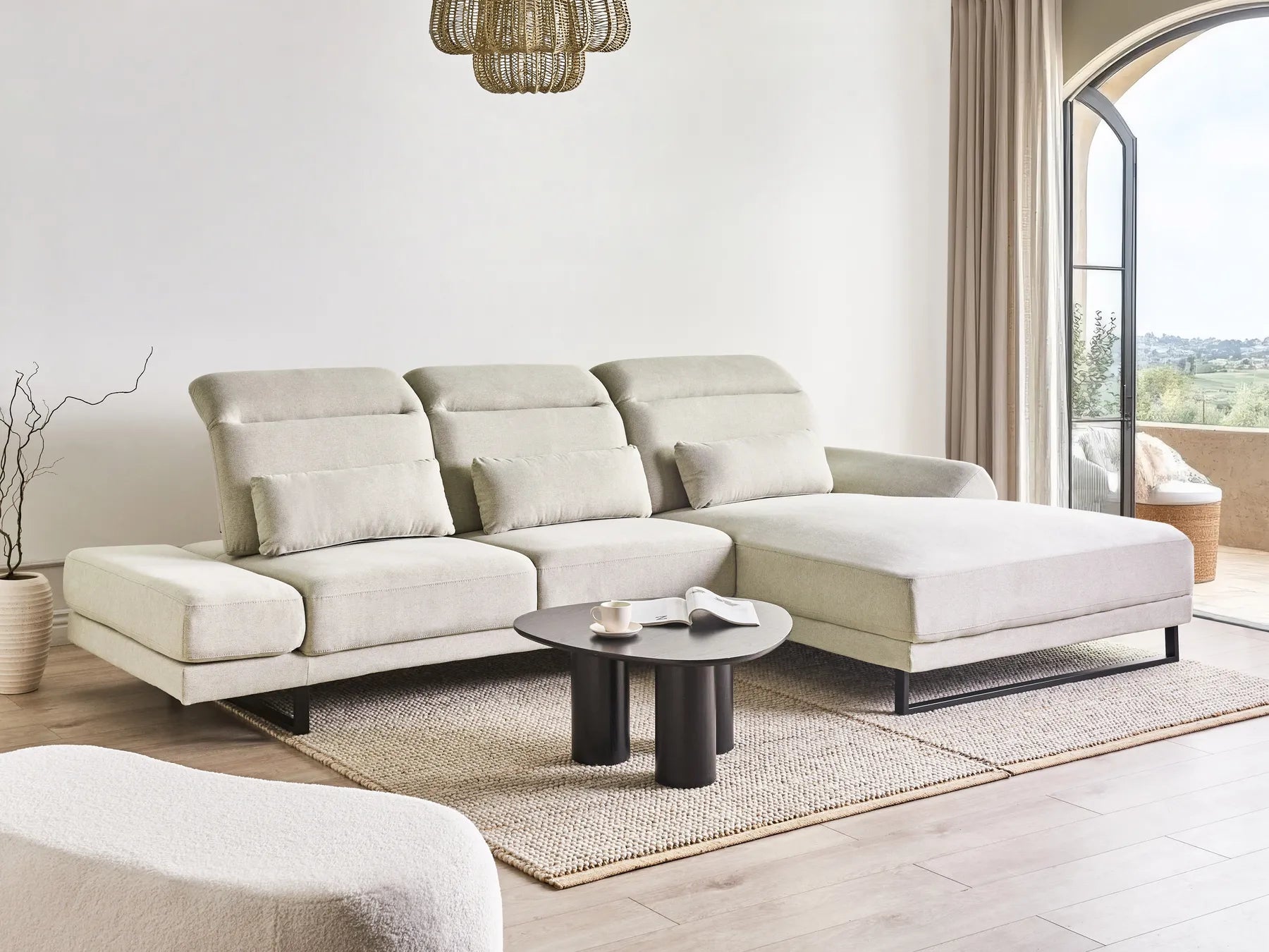 Corner Sofa 4 Seater IKAST  Fabric Light Beige Left Hand