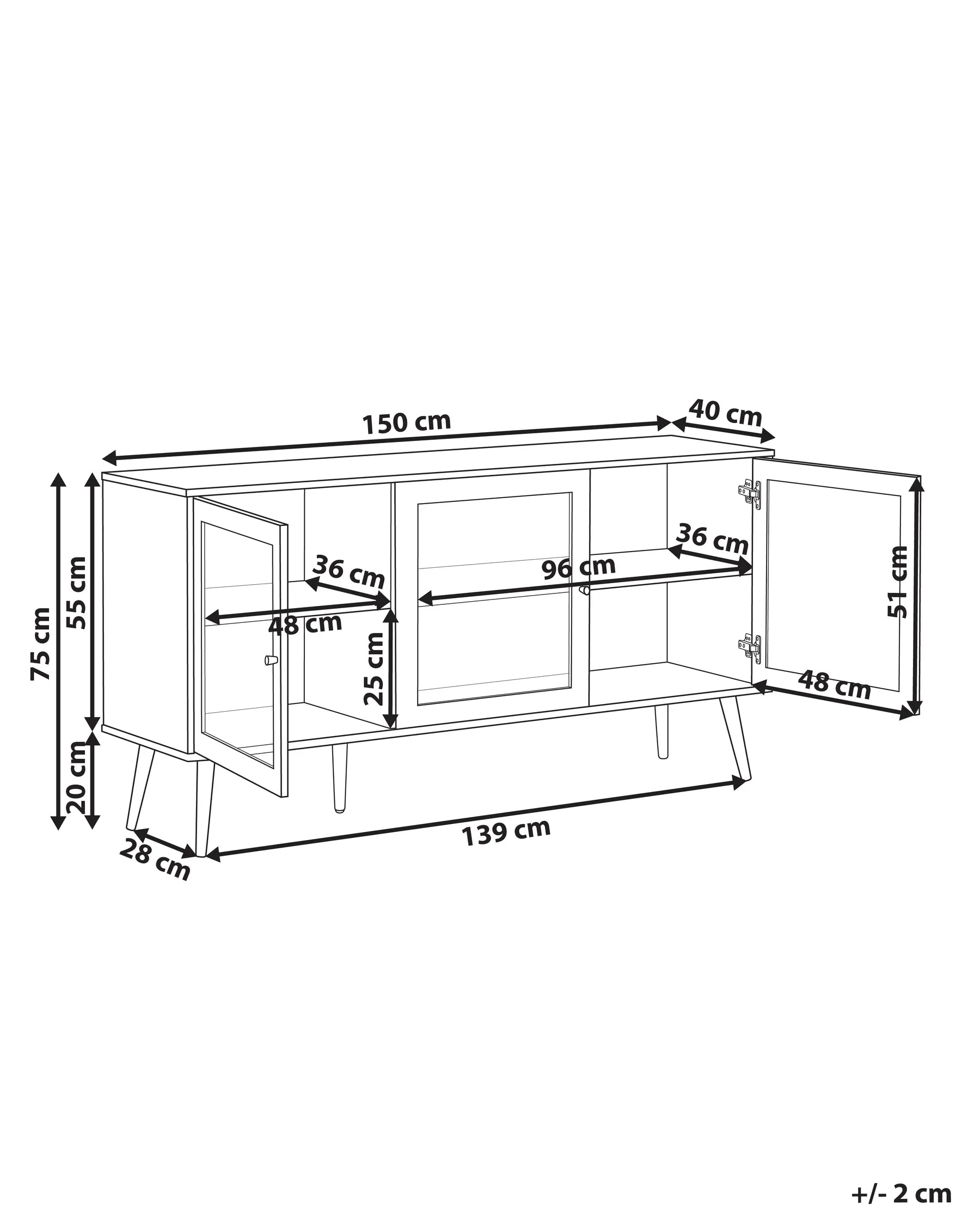Glass Display Sideboard ALBANY 150 cm Light Brown