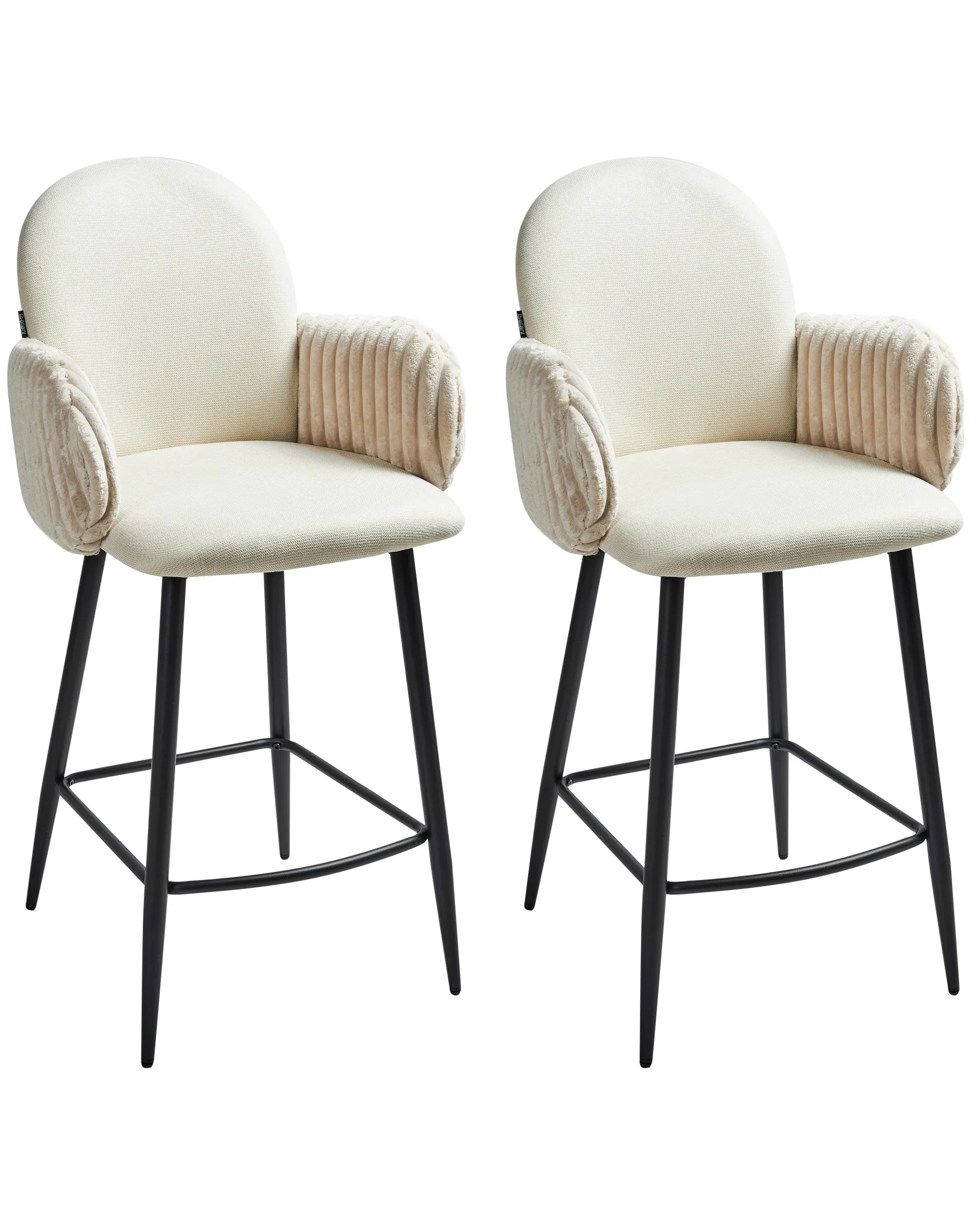 Set of 2 Bar Chairs AMITY Fabric Light Beige