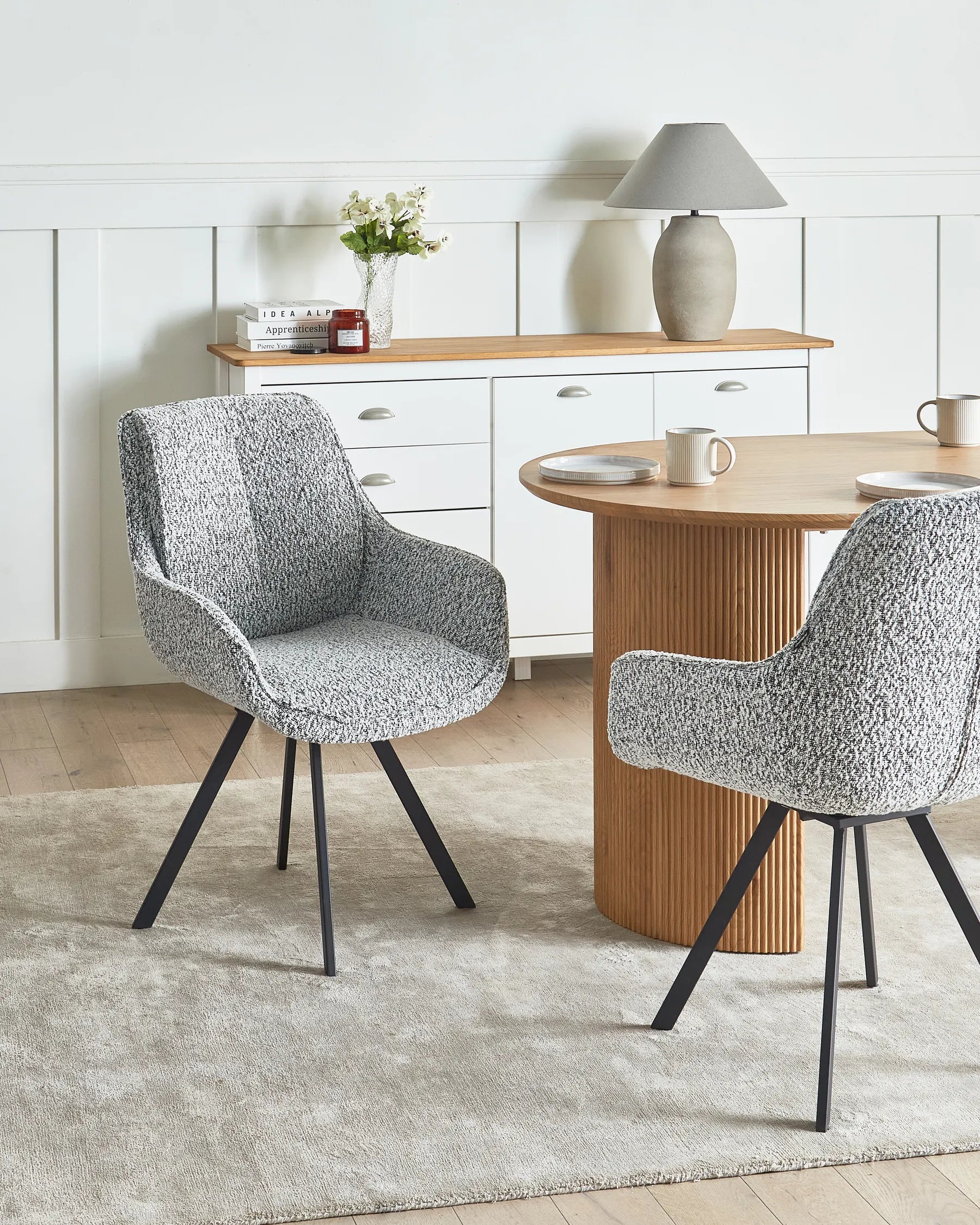 Dining Chair Swivel Boucle Black/ White