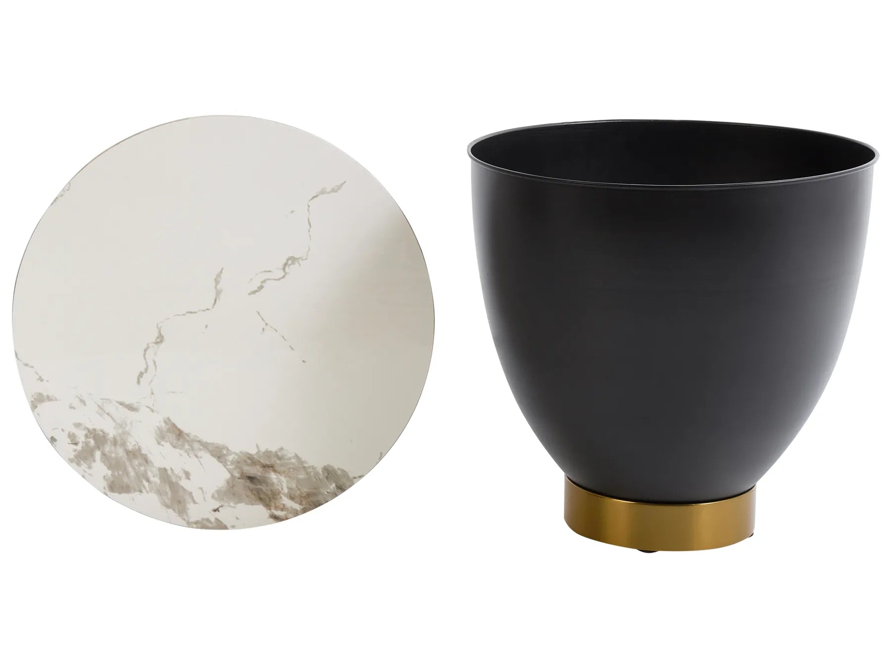 Side Table NADINE Ceramic Black with Storage