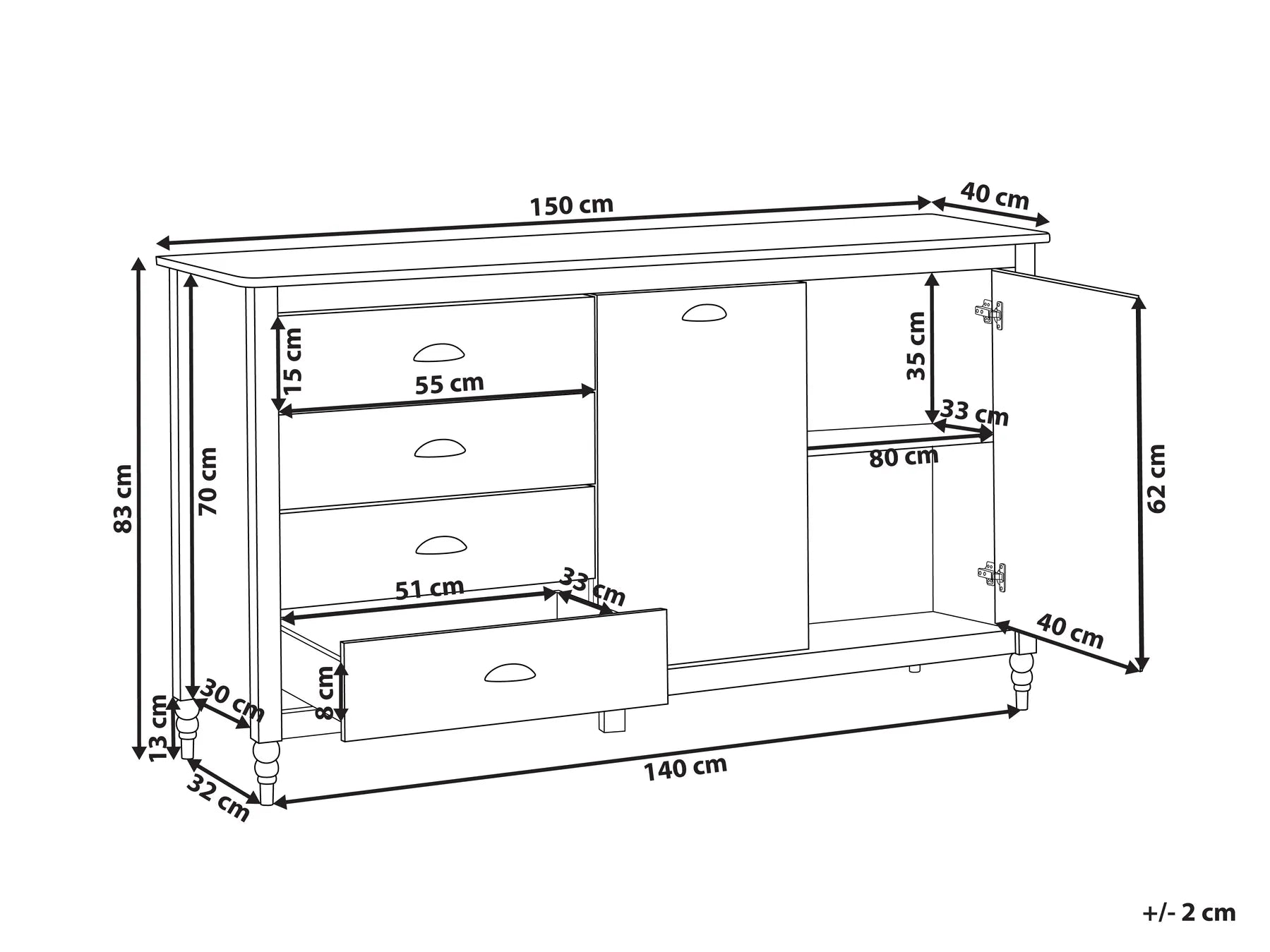 2 Door Sideboard SHILLINGTON Pine Wood White