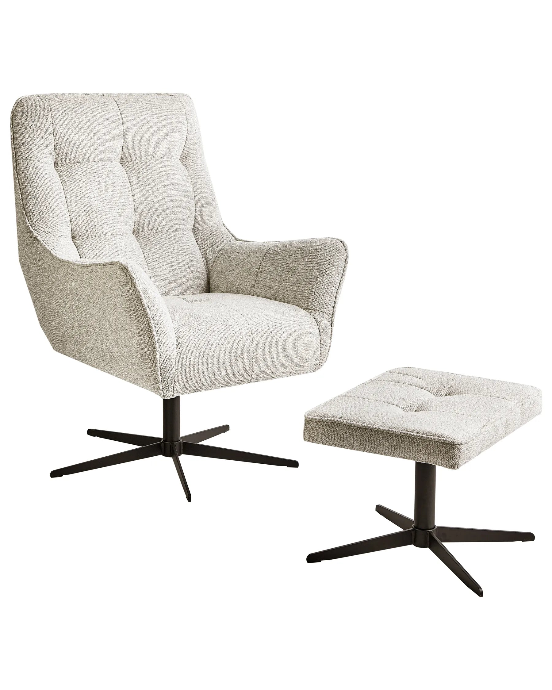 Swivel Armchair MOLLE II with Footstool Fabric Light Beige